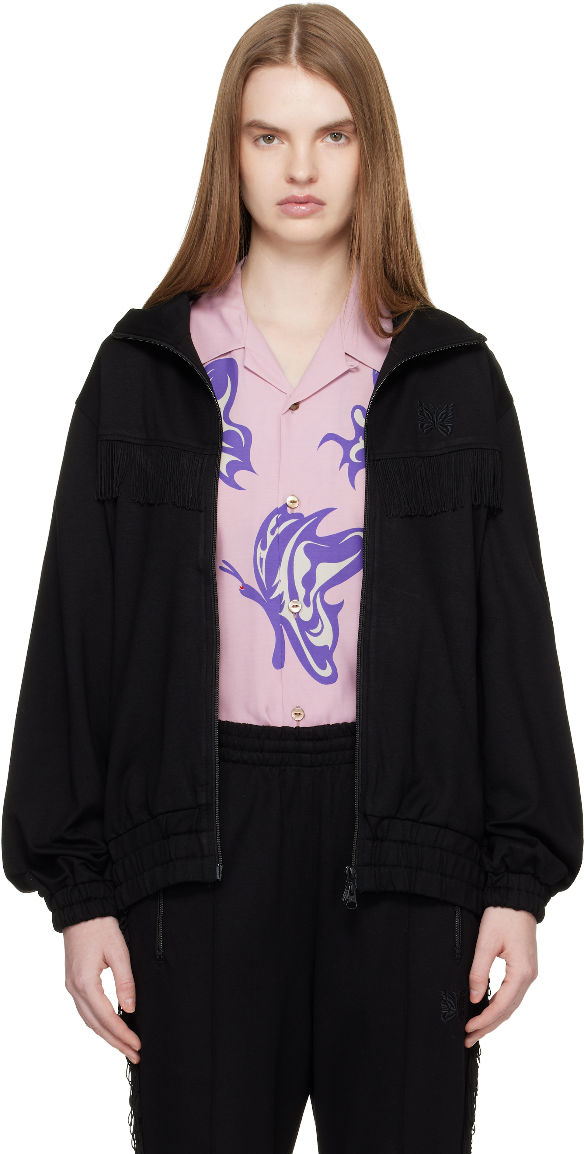 NEEDLES: Black Fringe Track Jacket | SSENSE Canada