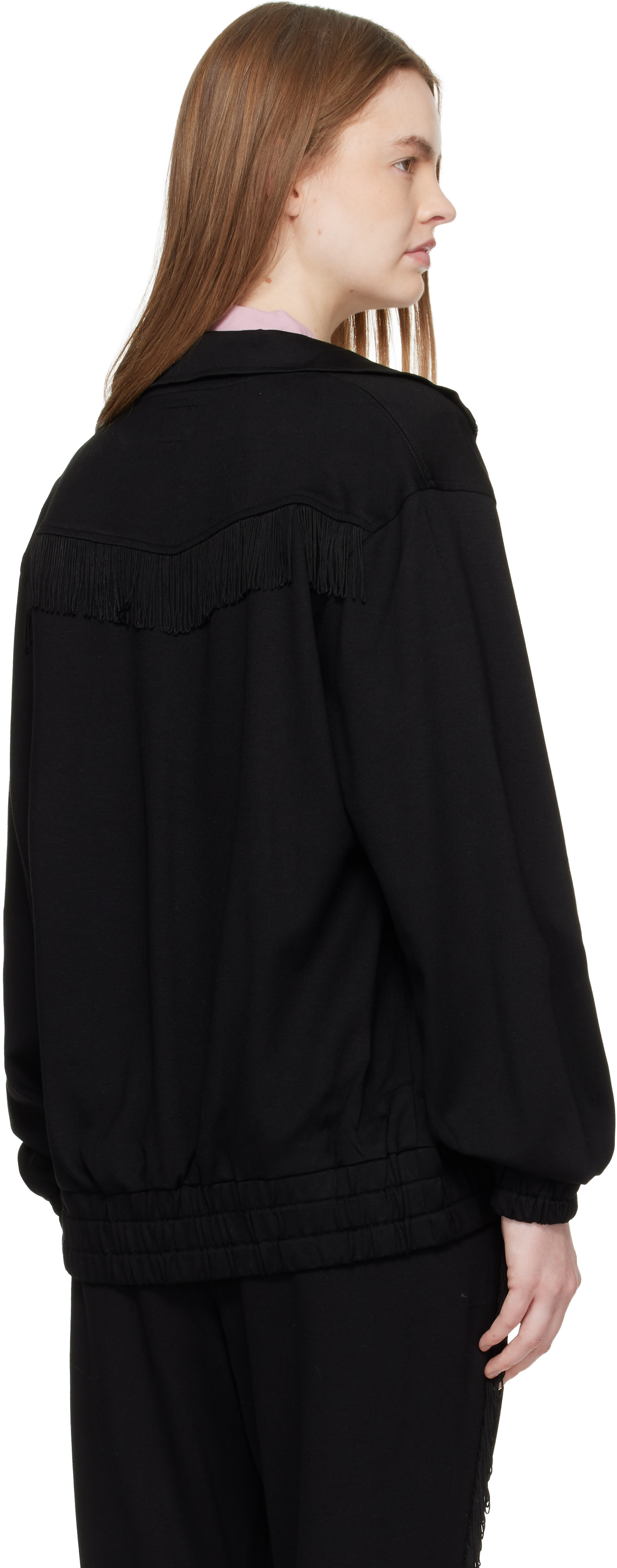 Needles ブラック フリンジジャケット NEEDLES: Black Fringe Track Jacket | SSENSE