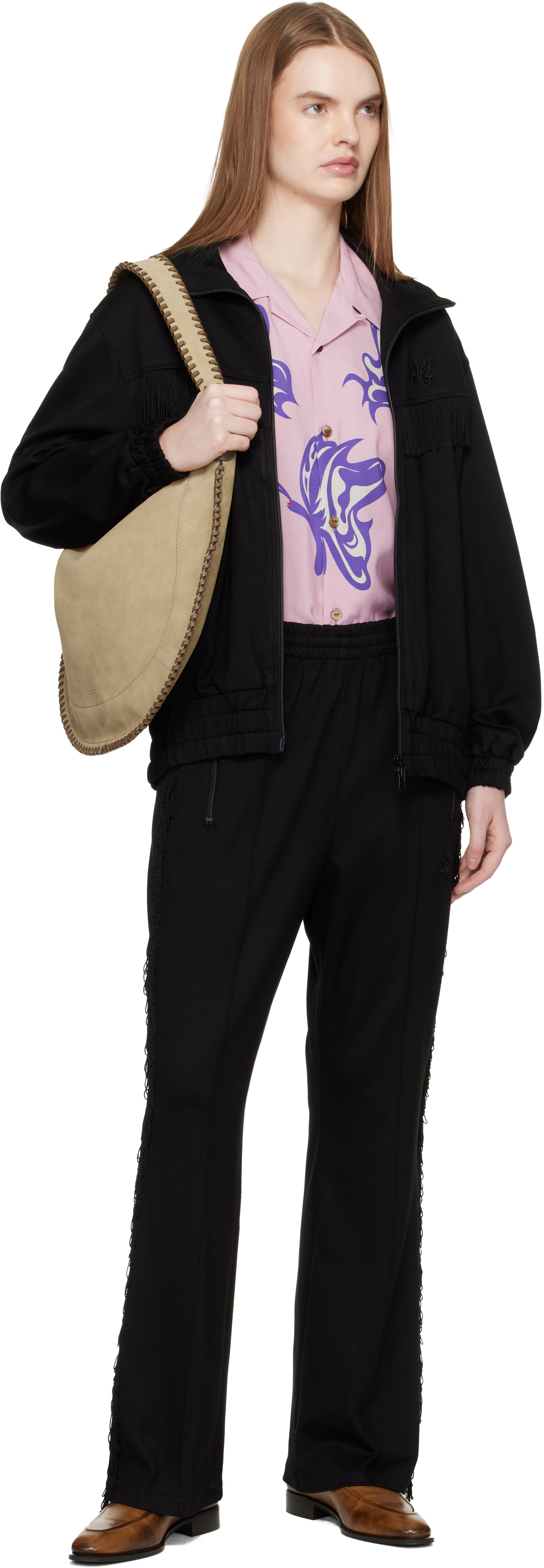NEEDLES: Black Fringe Track Jacket | SSENSE