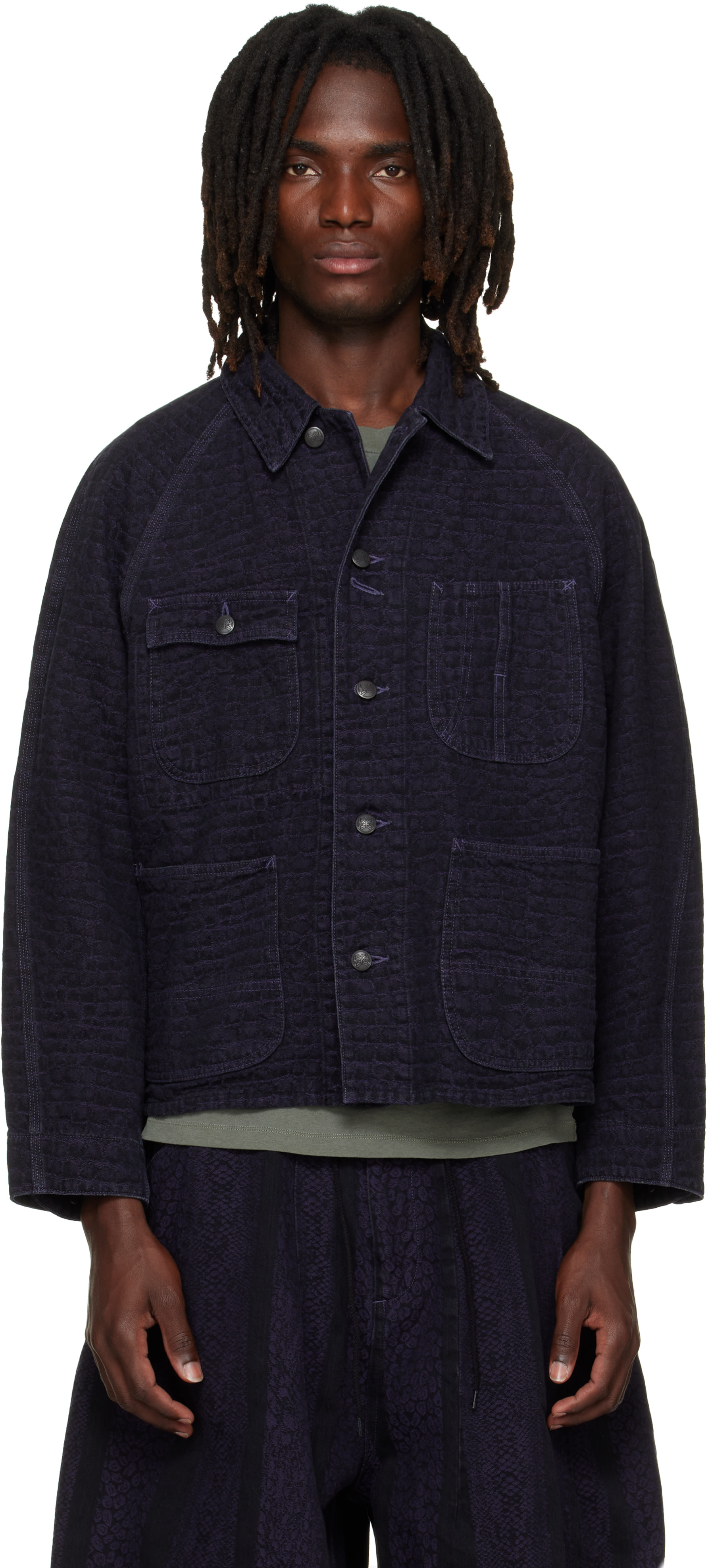 NEEDLES - Black Crocodile Jacquard Short Denim Jacket