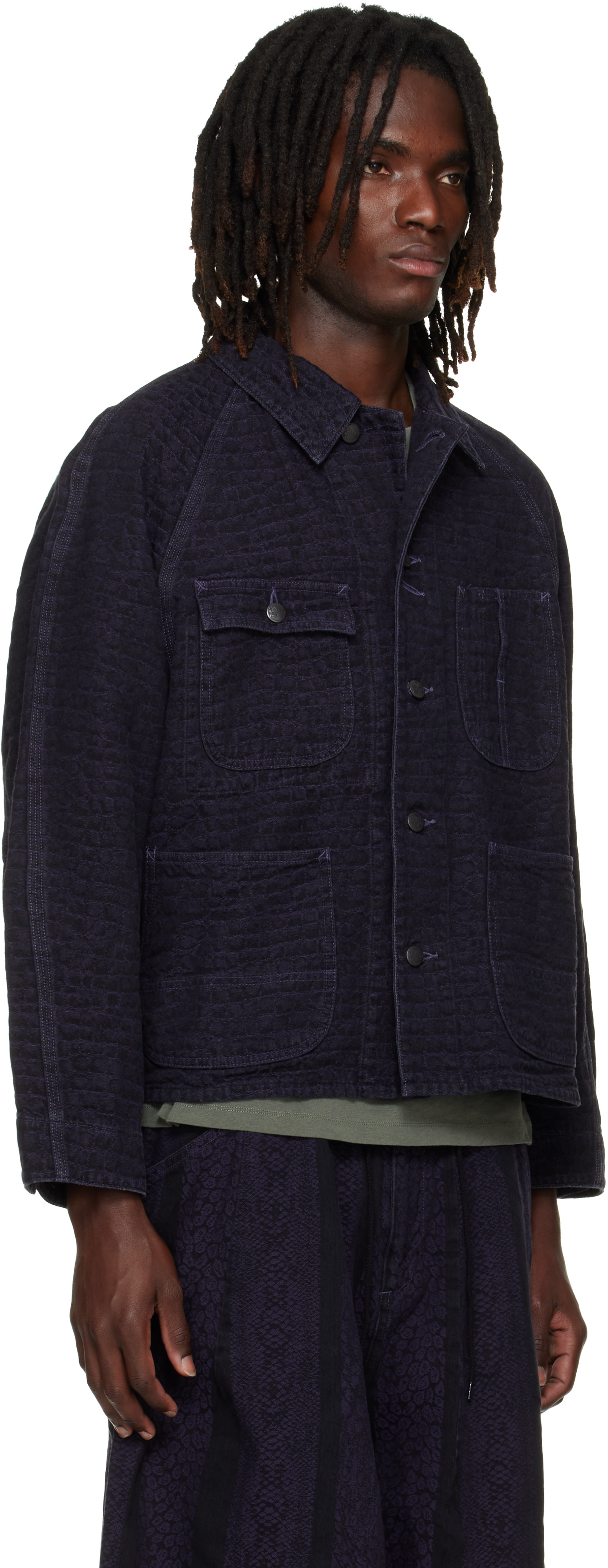 NEEDLES - Black Crocodile Jacquard Short Denim Jacket