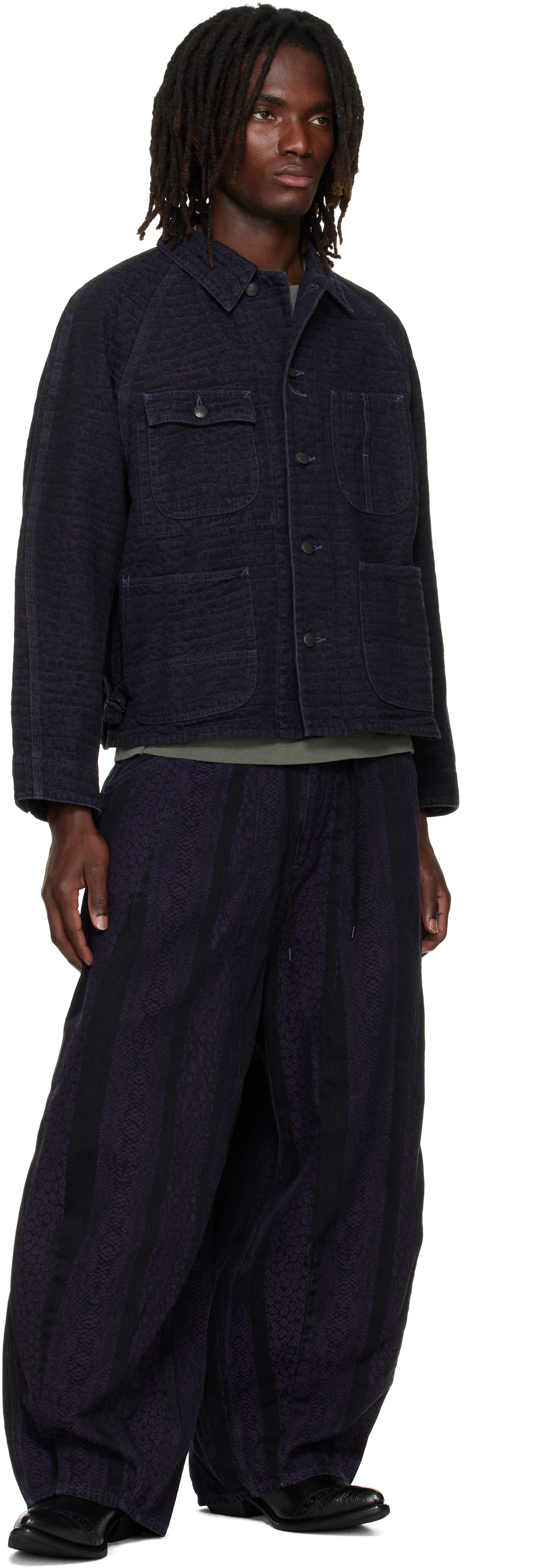 NEEDLES - Black Crocodile Jacquard Short Denim Jacket