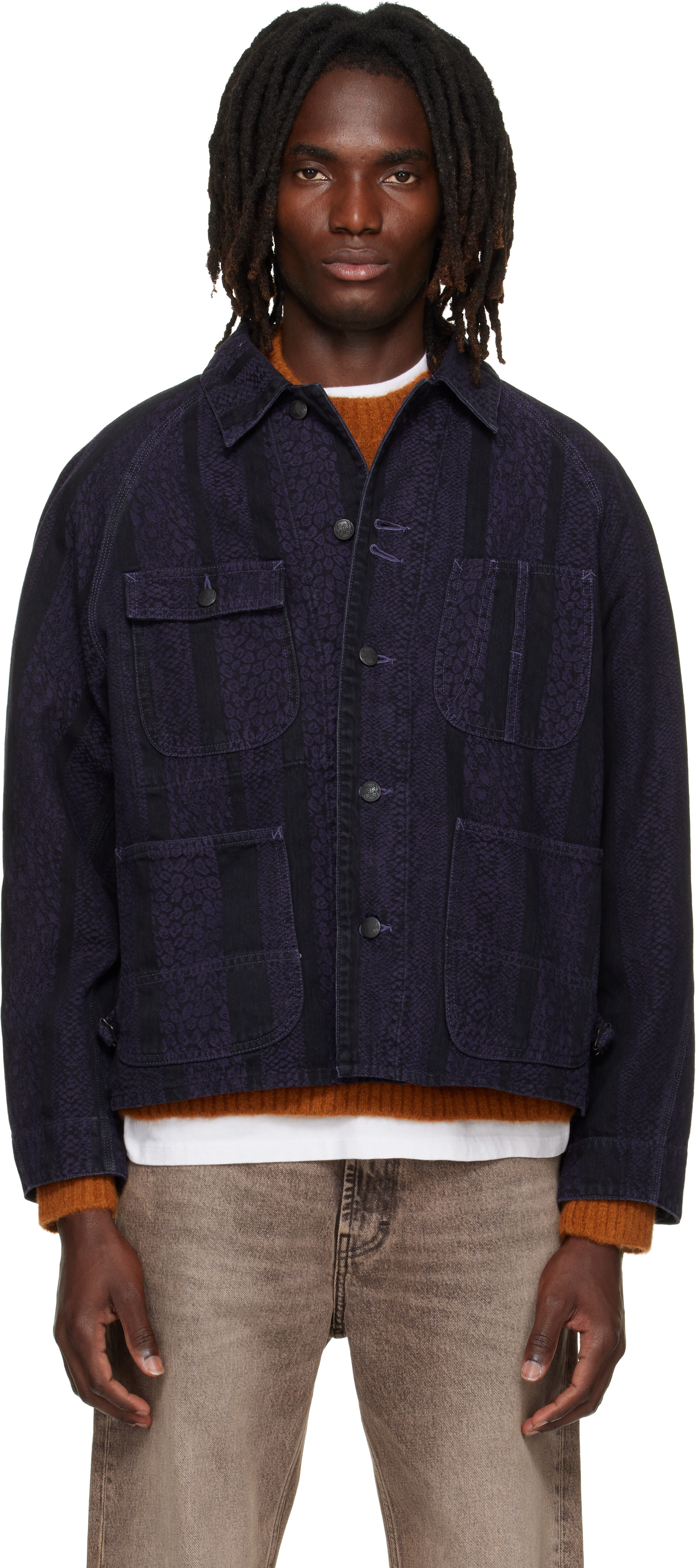 NEEDLES - Black Python Jacquard Short Denim Jacket