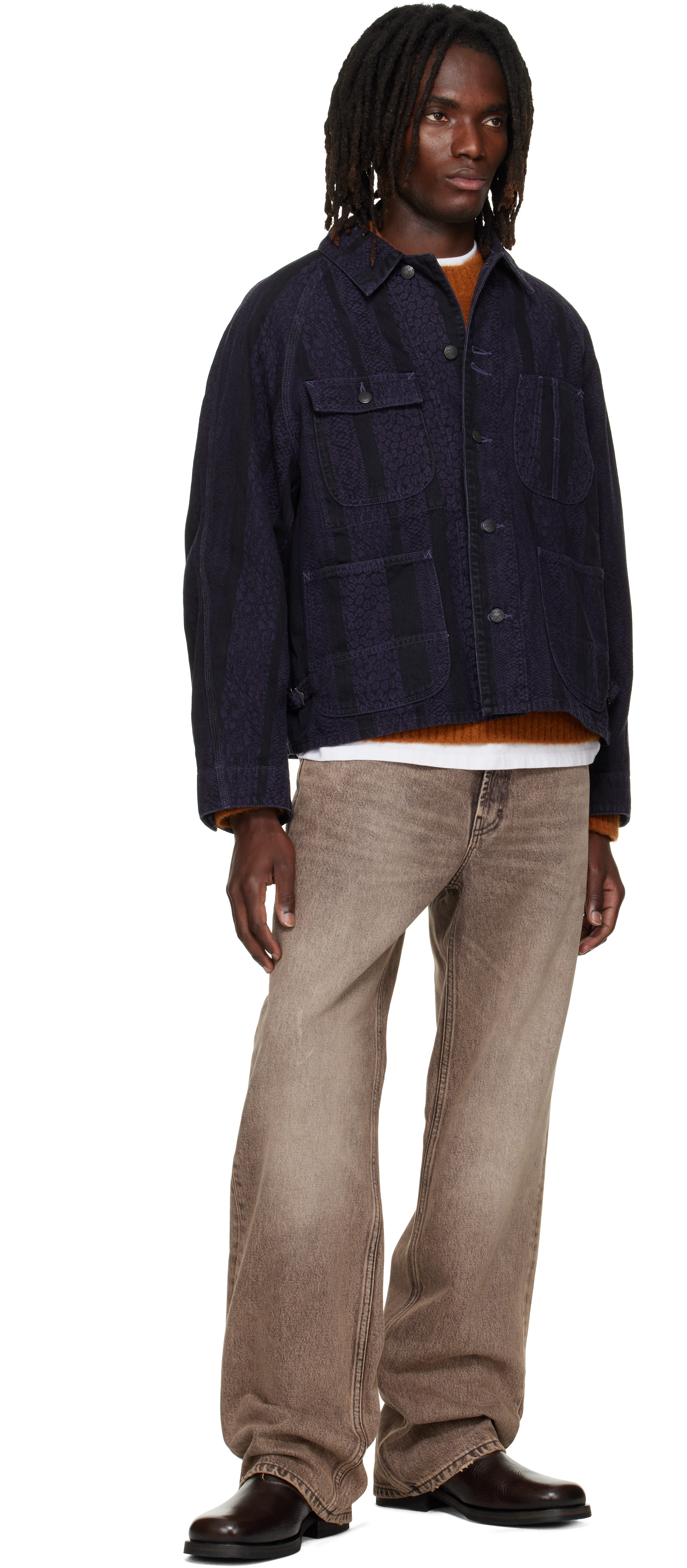 NEEDLES - Black Python Jacquard Short Denim Jacket