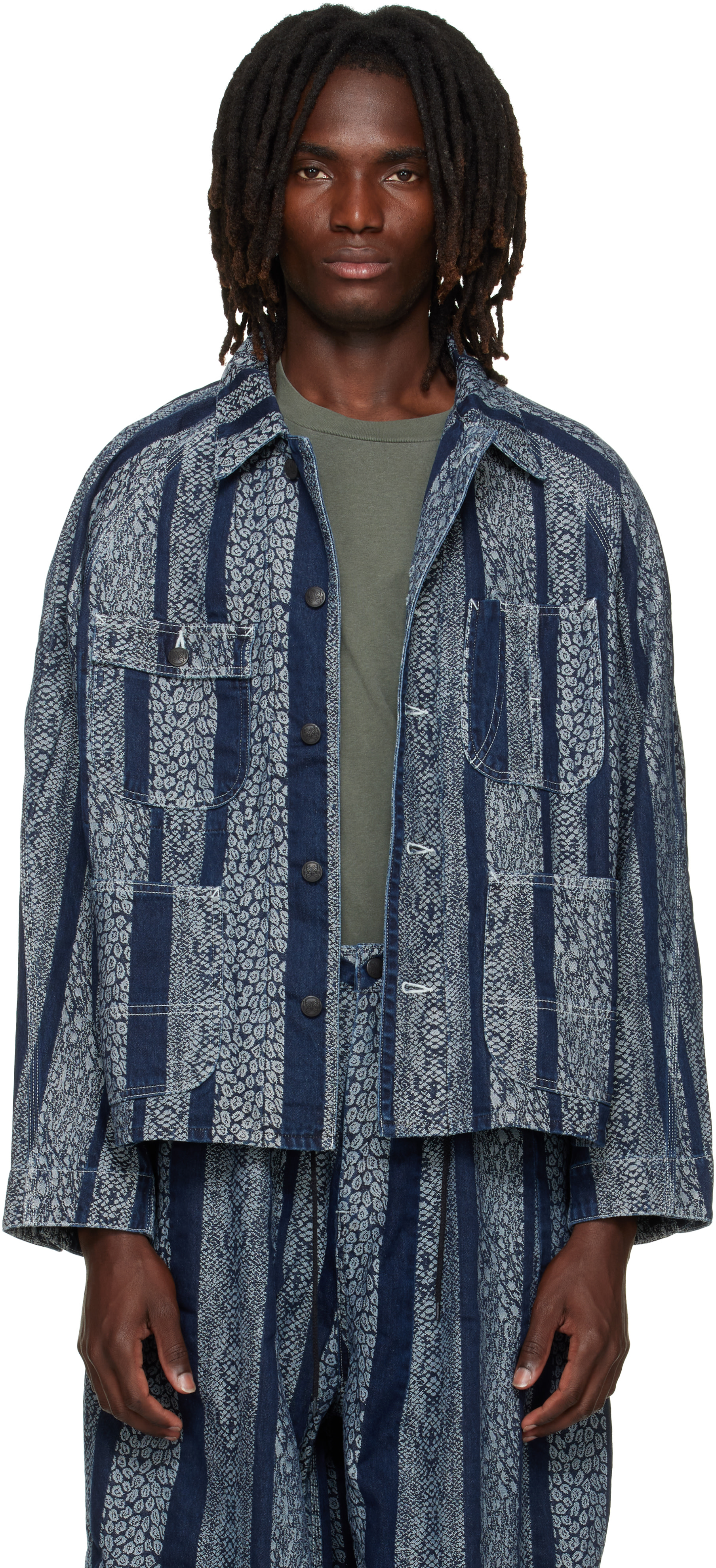 NEEDLES - Navy Python Jacquard Short Denim Jacket