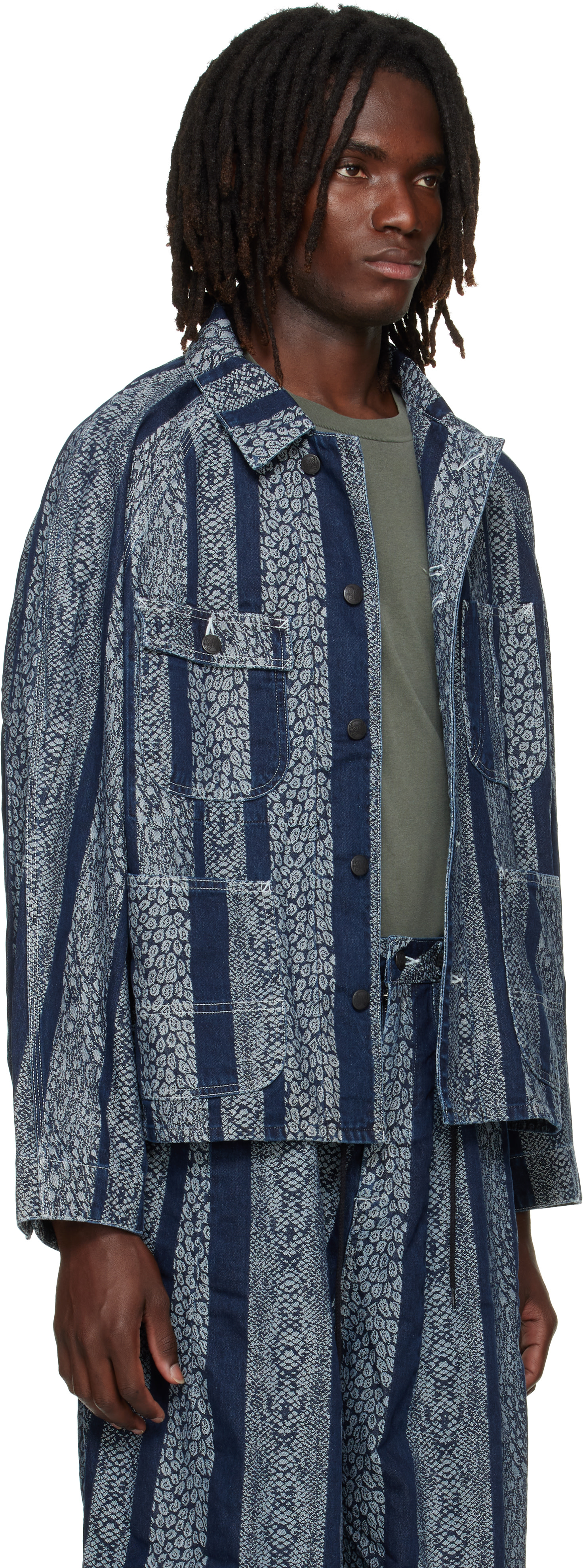 NEEDLES - Navy Python Jacquard Short Denim Jacket