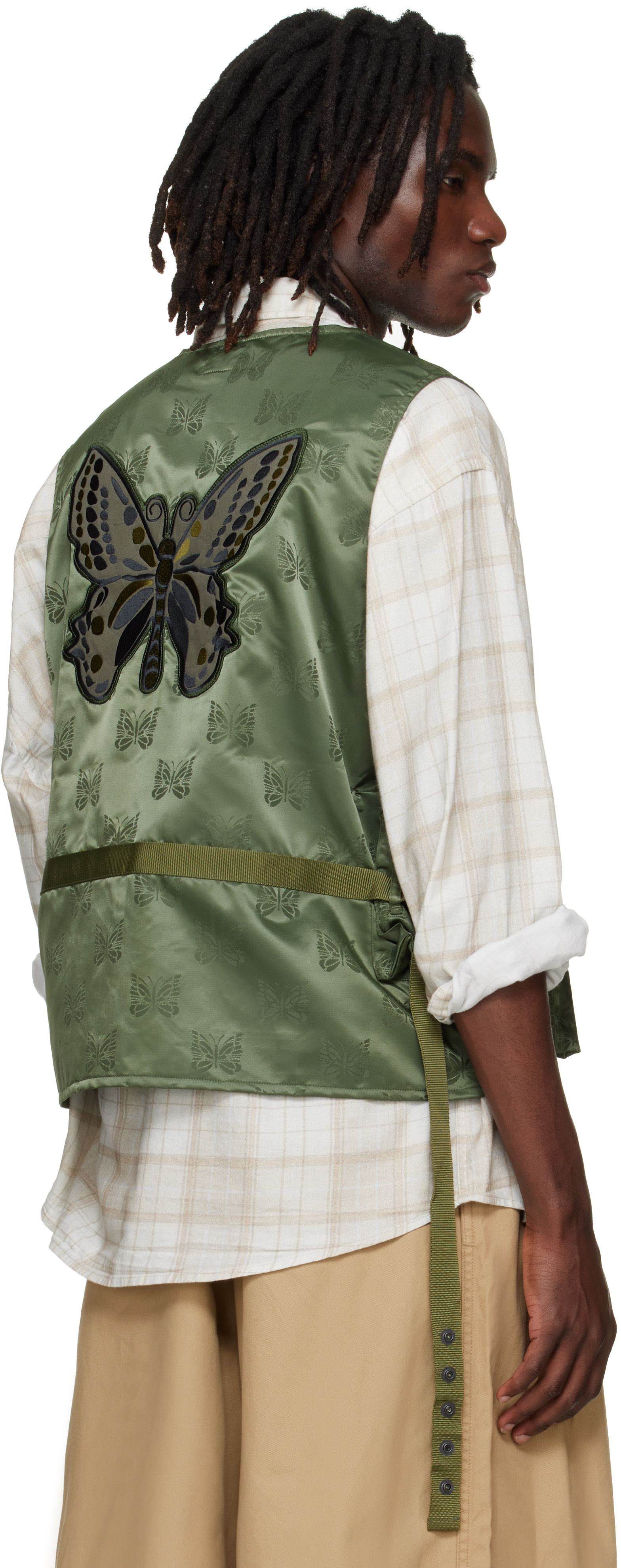 NEEDLES: Khaki Papillon Jacquard Radio Vest | SSENSE