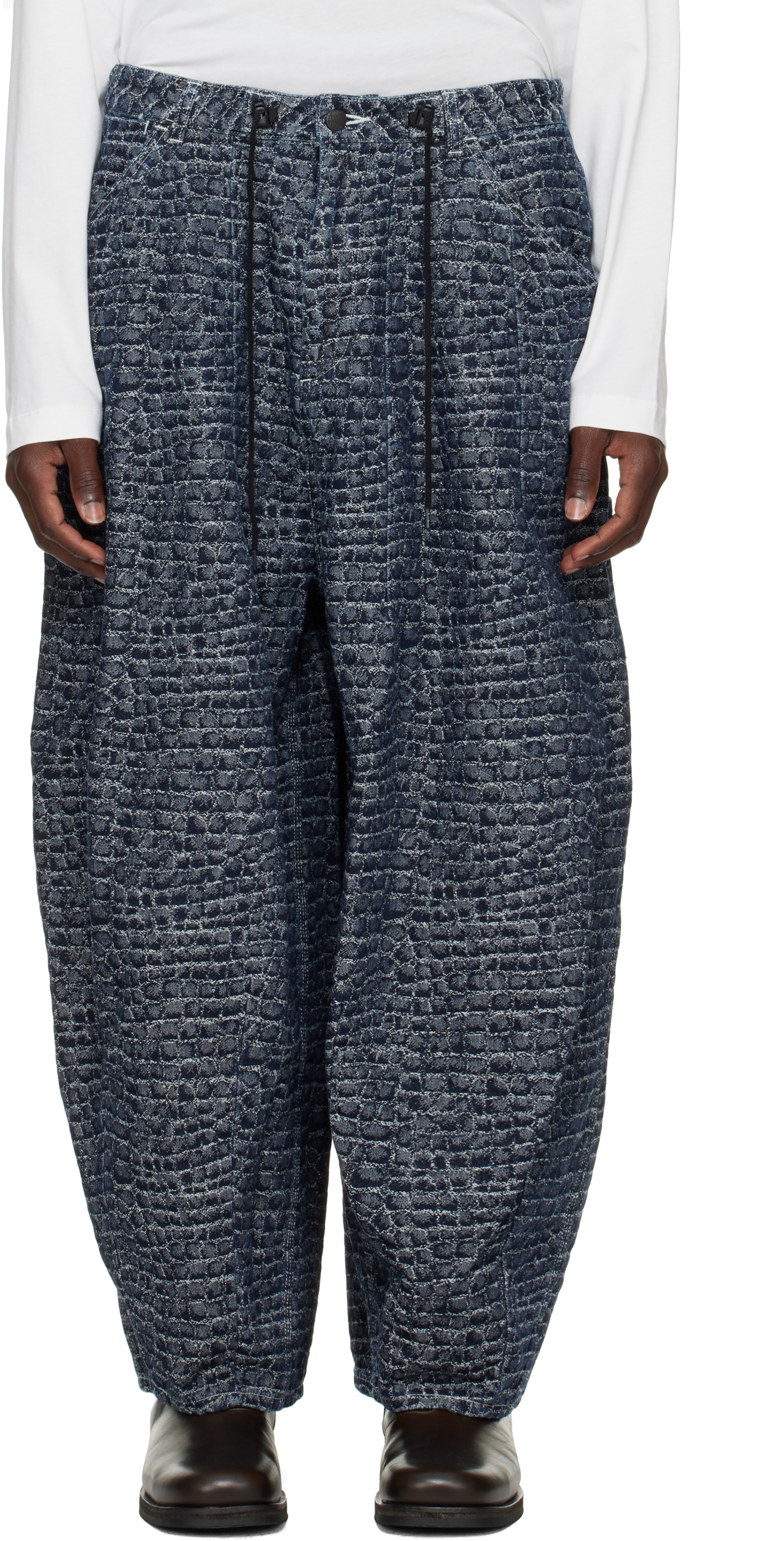 NEEDLES - Navy Crocodile Jacquard H.D. Painter Jeans