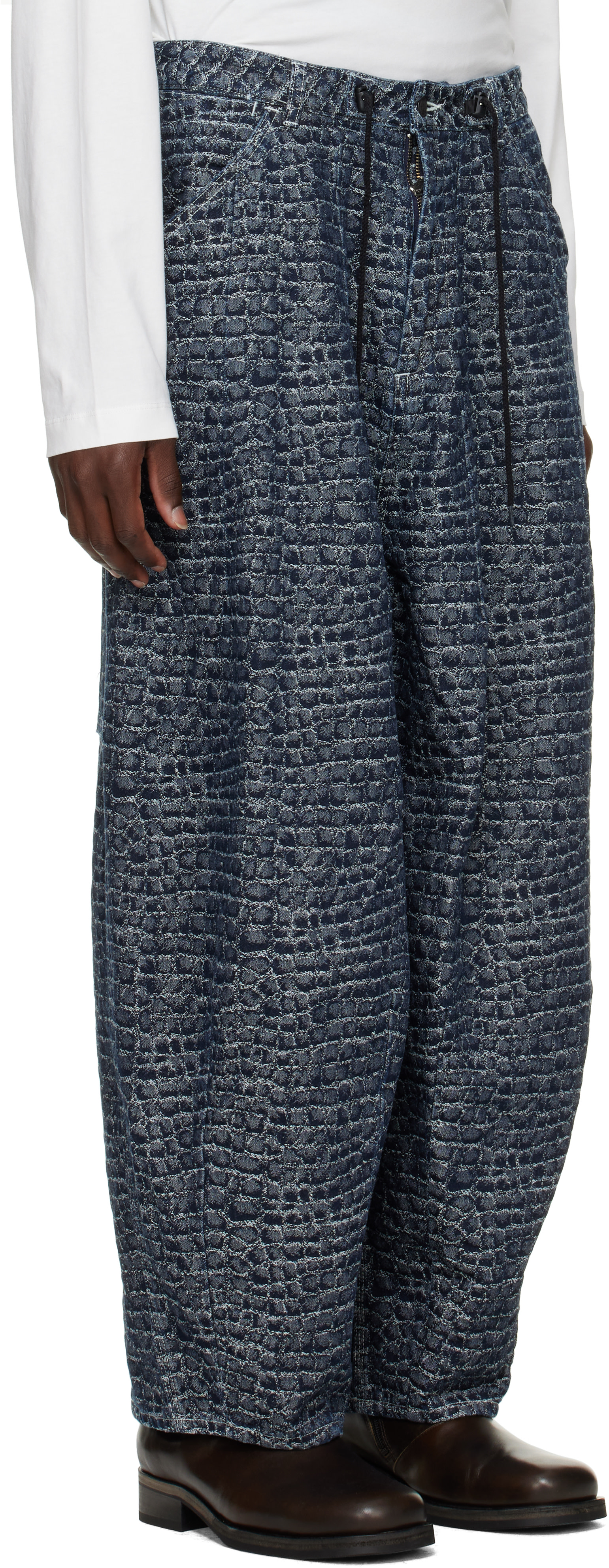 NEEDLES - Navy Crocodile Jacquard H.D. Painter Jeans