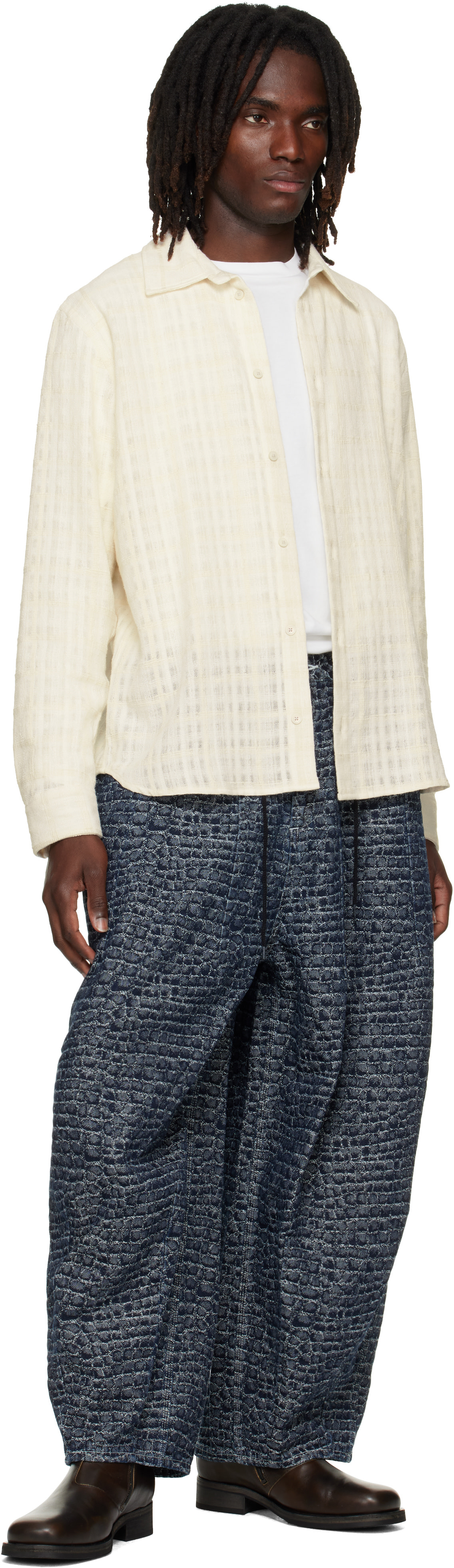 NEEDLES - Navy Crocodile Jacquard H.D. Painter Jeans