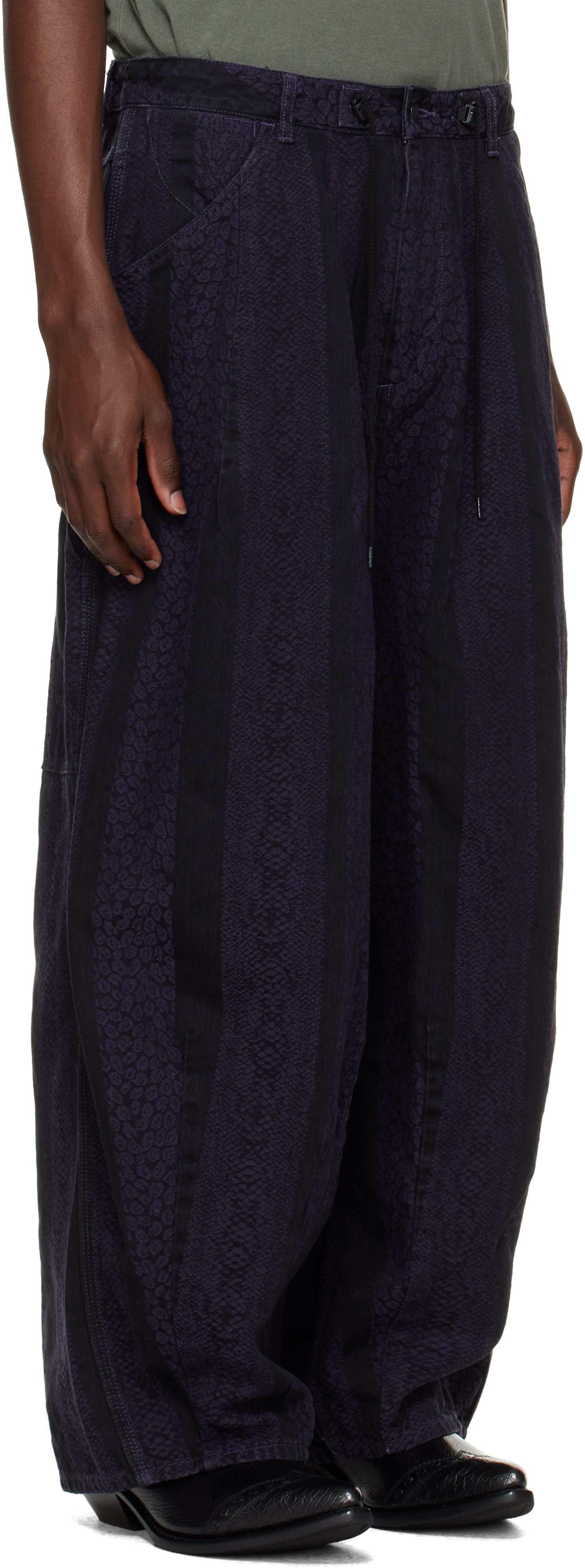 NEEDLES - Black Python Jacquard H.D. Painter Jeans
