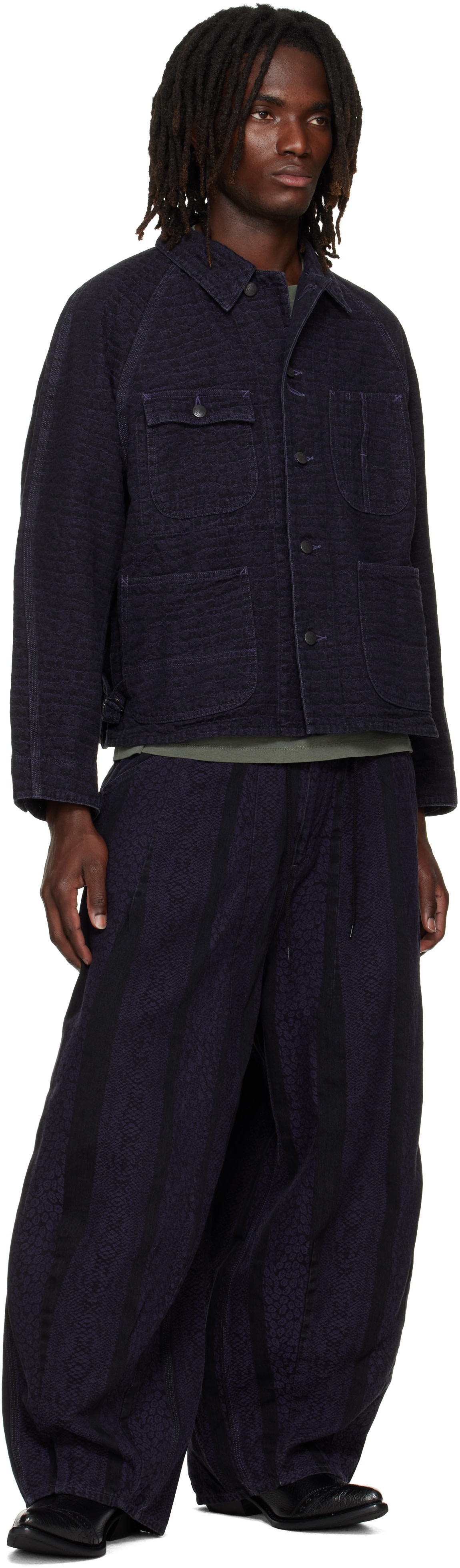 NEEDLES - Black Python Jacquard H.D. Painter Jeans