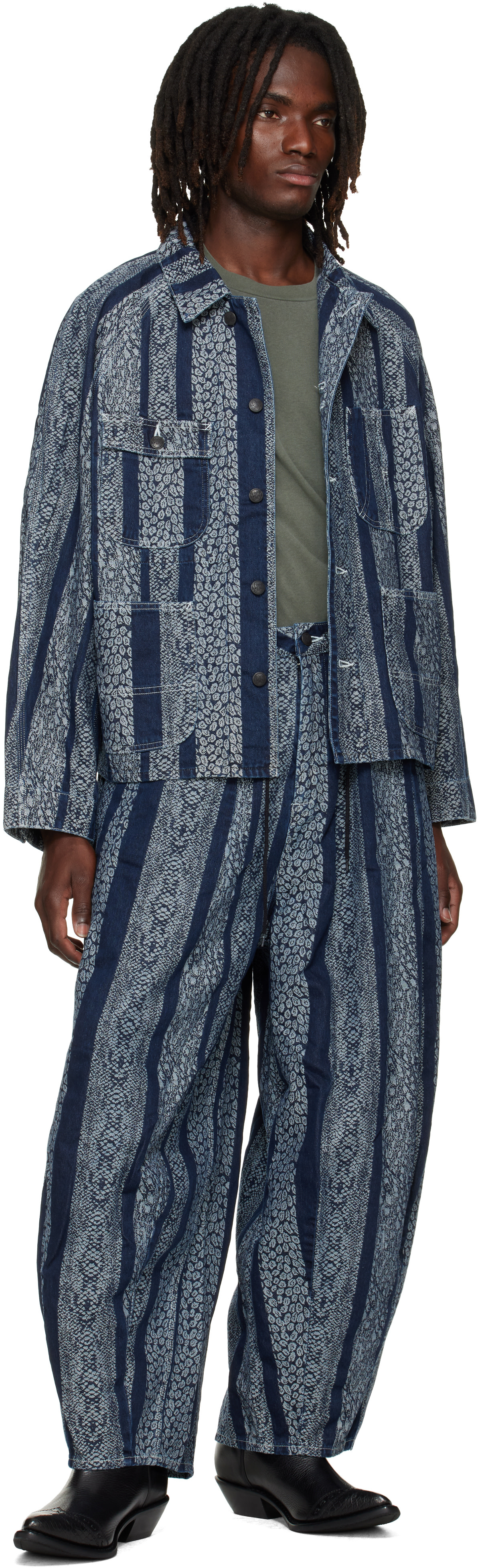 NEEDLES - Navy Python Jacquard H.D. Painter Jeans