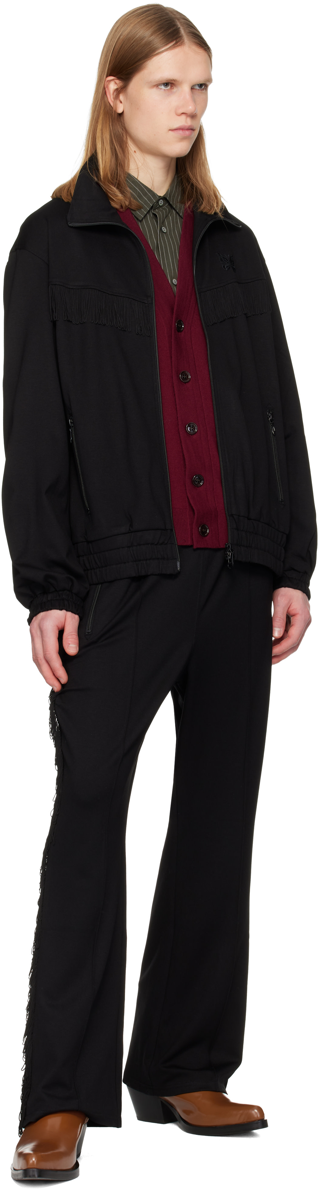 NEEDLES: Black Fringe Track Jacket | SSENSE