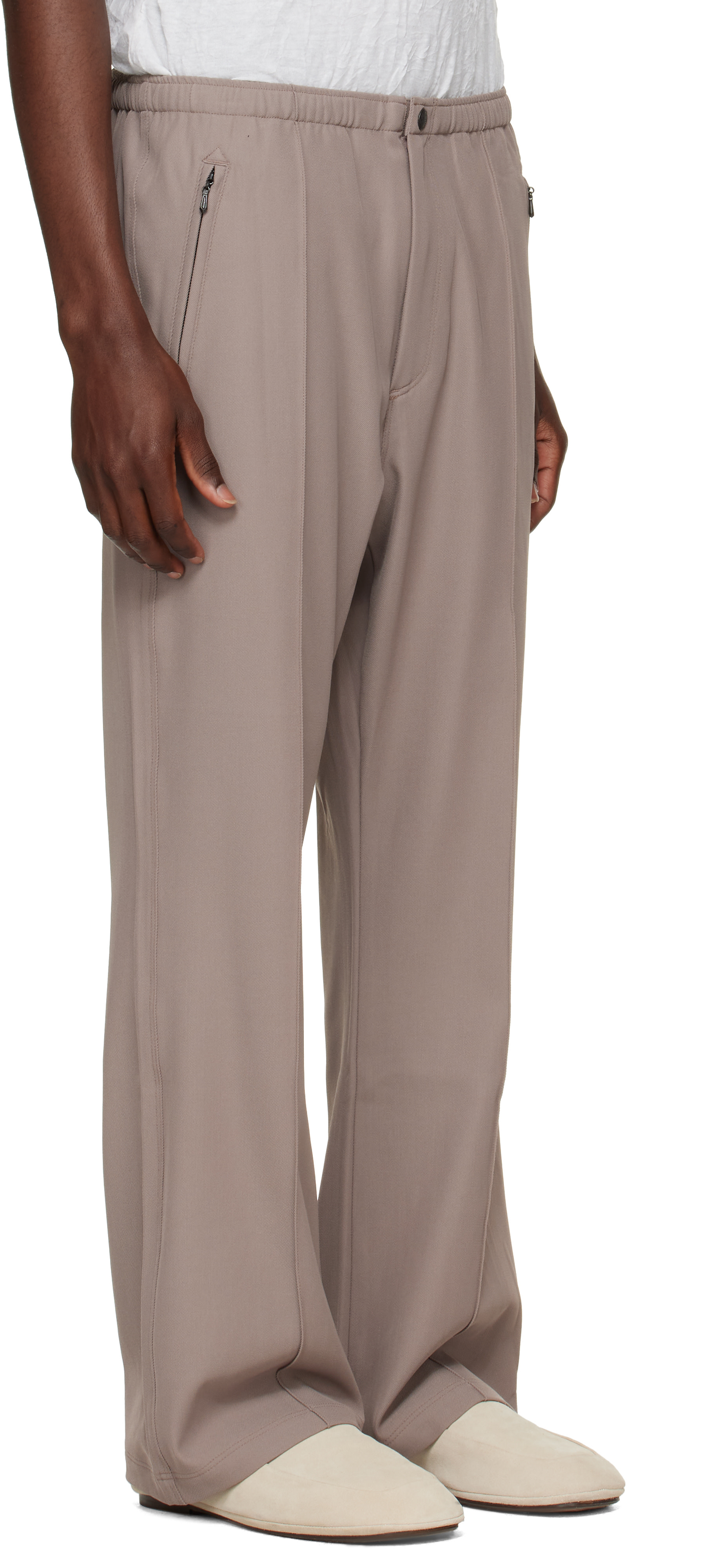 希少✨ needles track pants taupe NEEDLES: Taupe Cavalry Twill Boot-Cut Warm Up Trousers | SSENSE