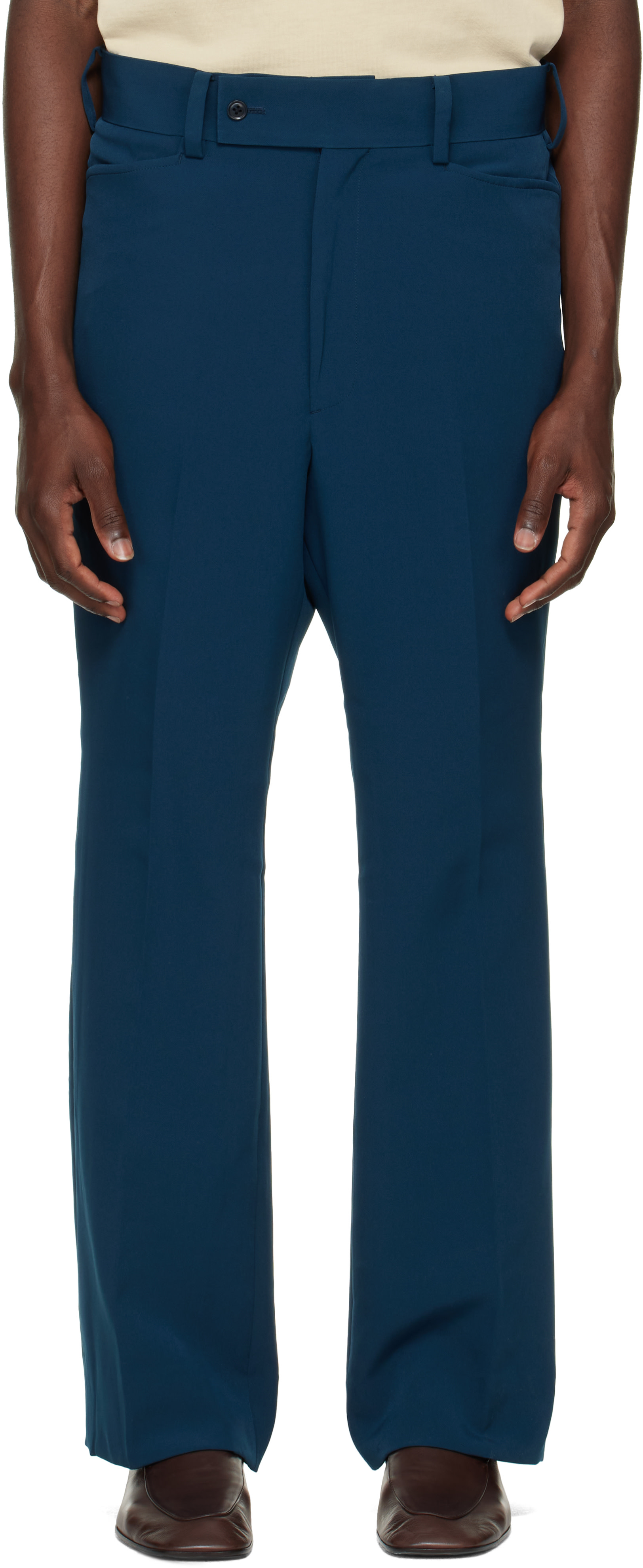 NEEDLES - Navy Poly Light Double Cloth Boot-Cut Trousers
