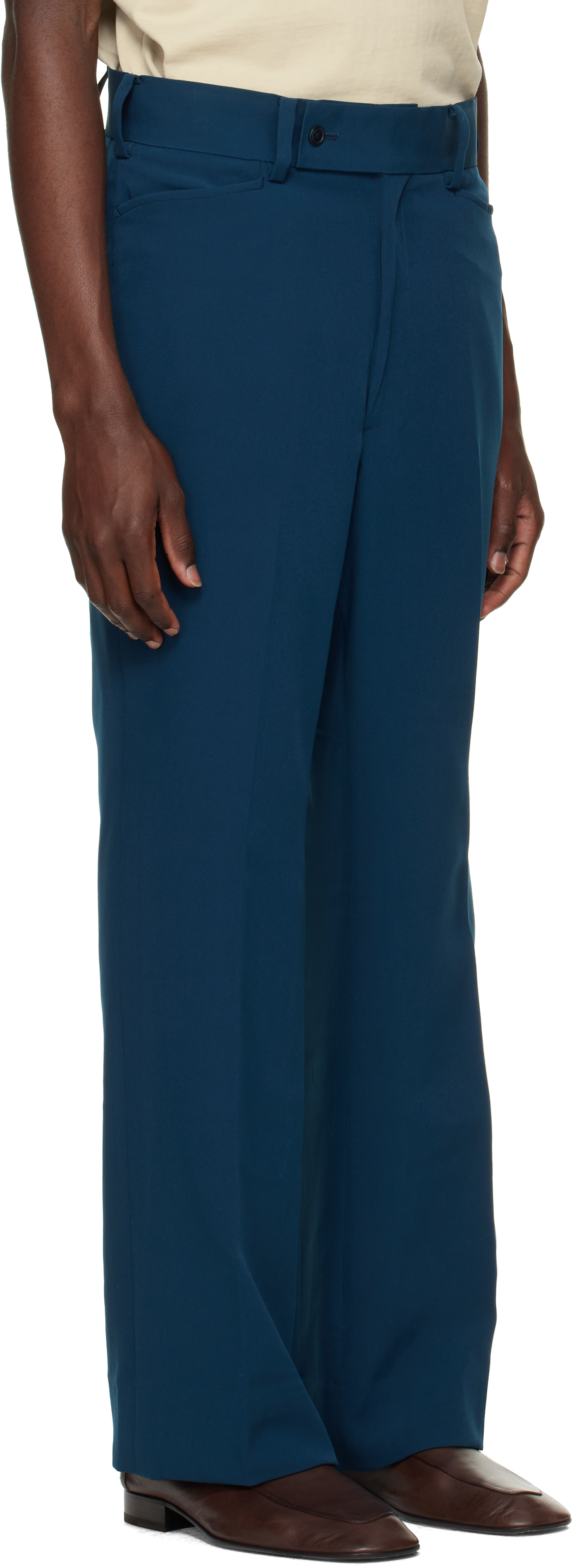 NEEDLES - Navy Poly Light Double Cloth Boot-Cut Trousers