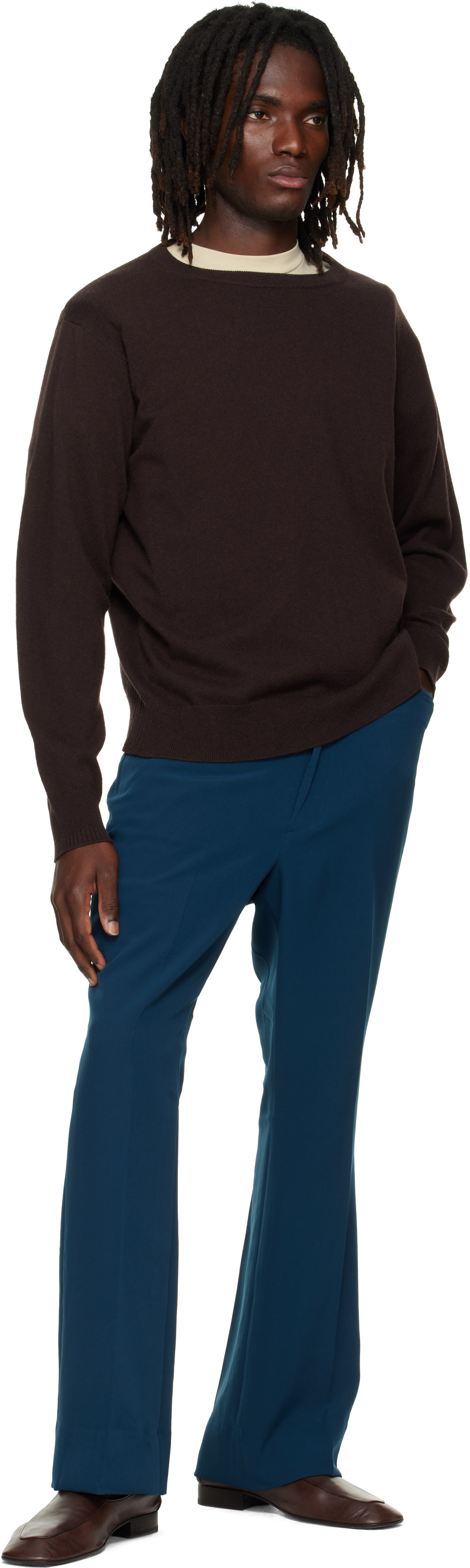 NEEDLES - Navy Poly Light Double Cloth Boot-Cut Trousers