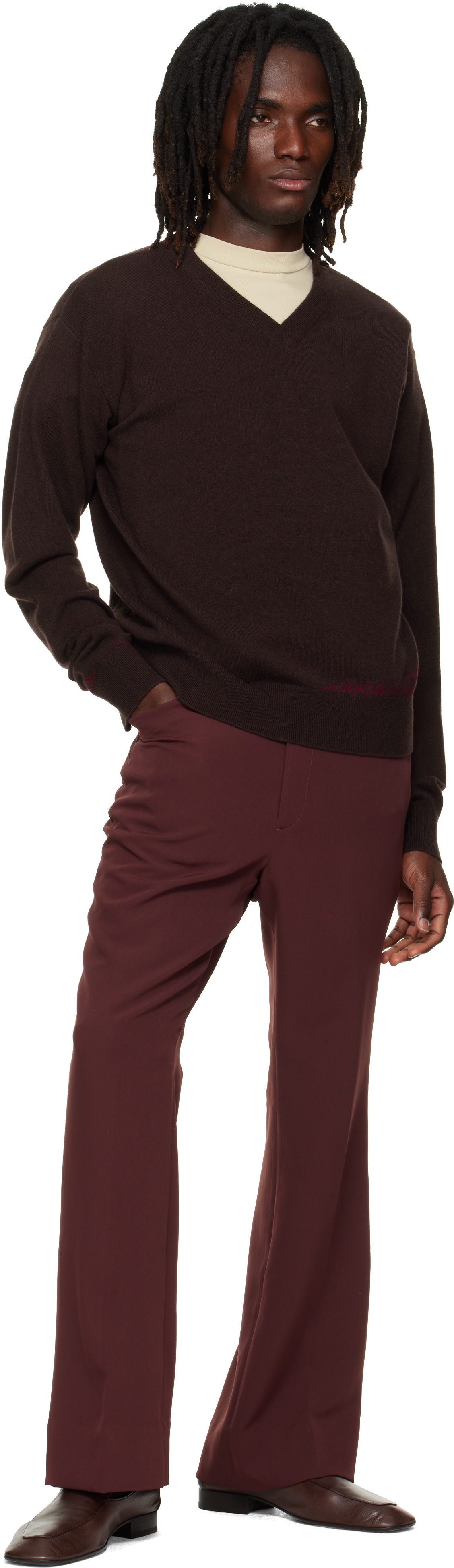 NEEDLES - Brown Poly Light Double Cloth Boot-Cut Trousers