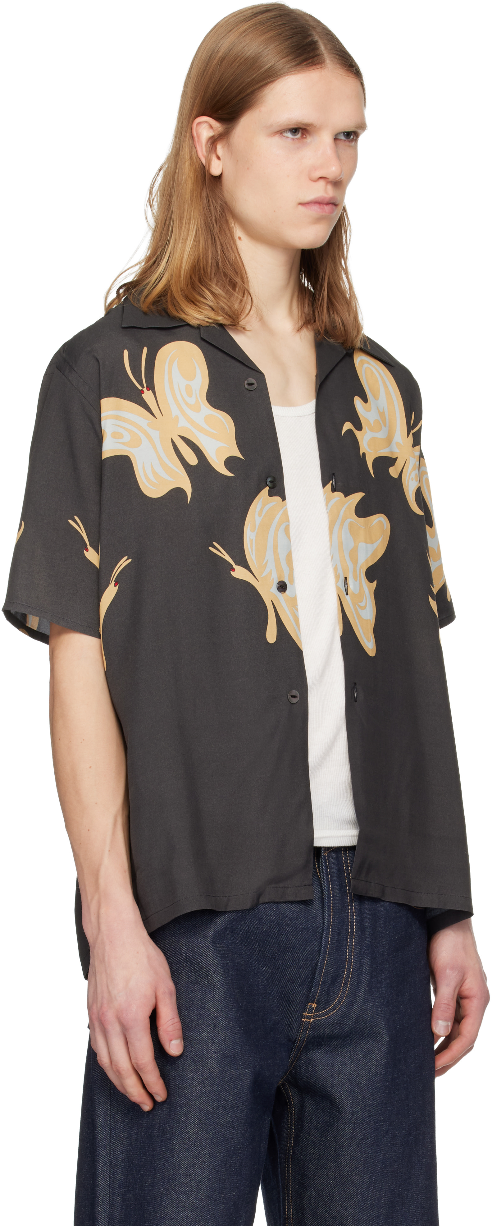 NEEDLES: Black Kae Tanaka Edition S/S One-Up Shirt | SSENSE