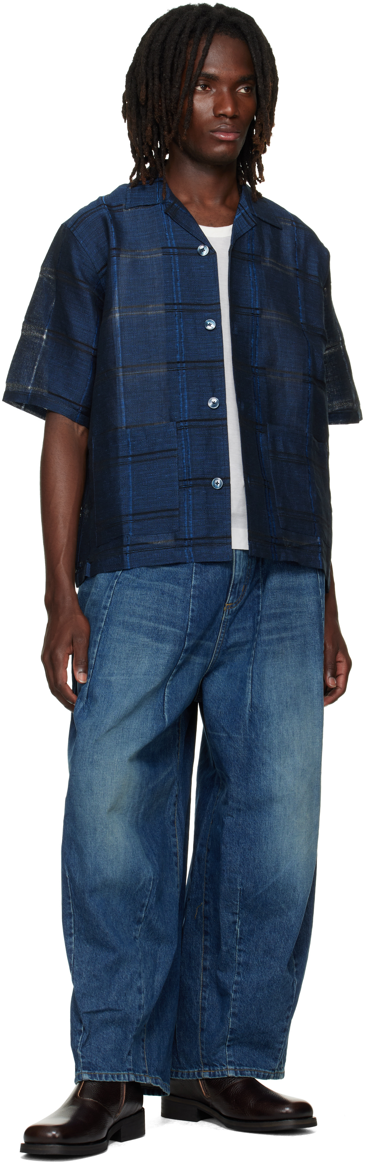 NEEDLES: Blue Plaid Jacquard Cabana Shirt | SSENSE