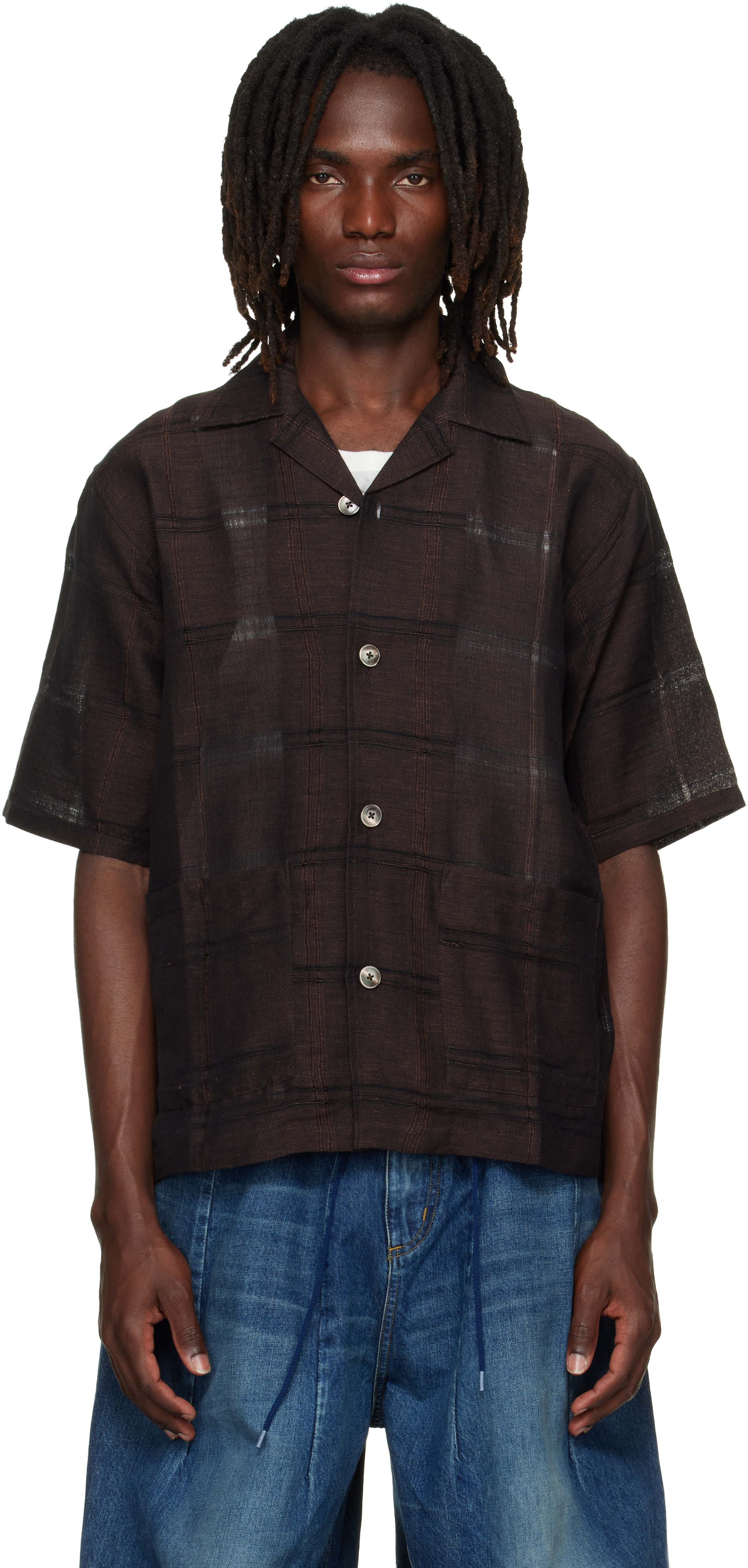 NEEDLES: Brown Plaid Jacquard Cabana Shirt | SSENSE
