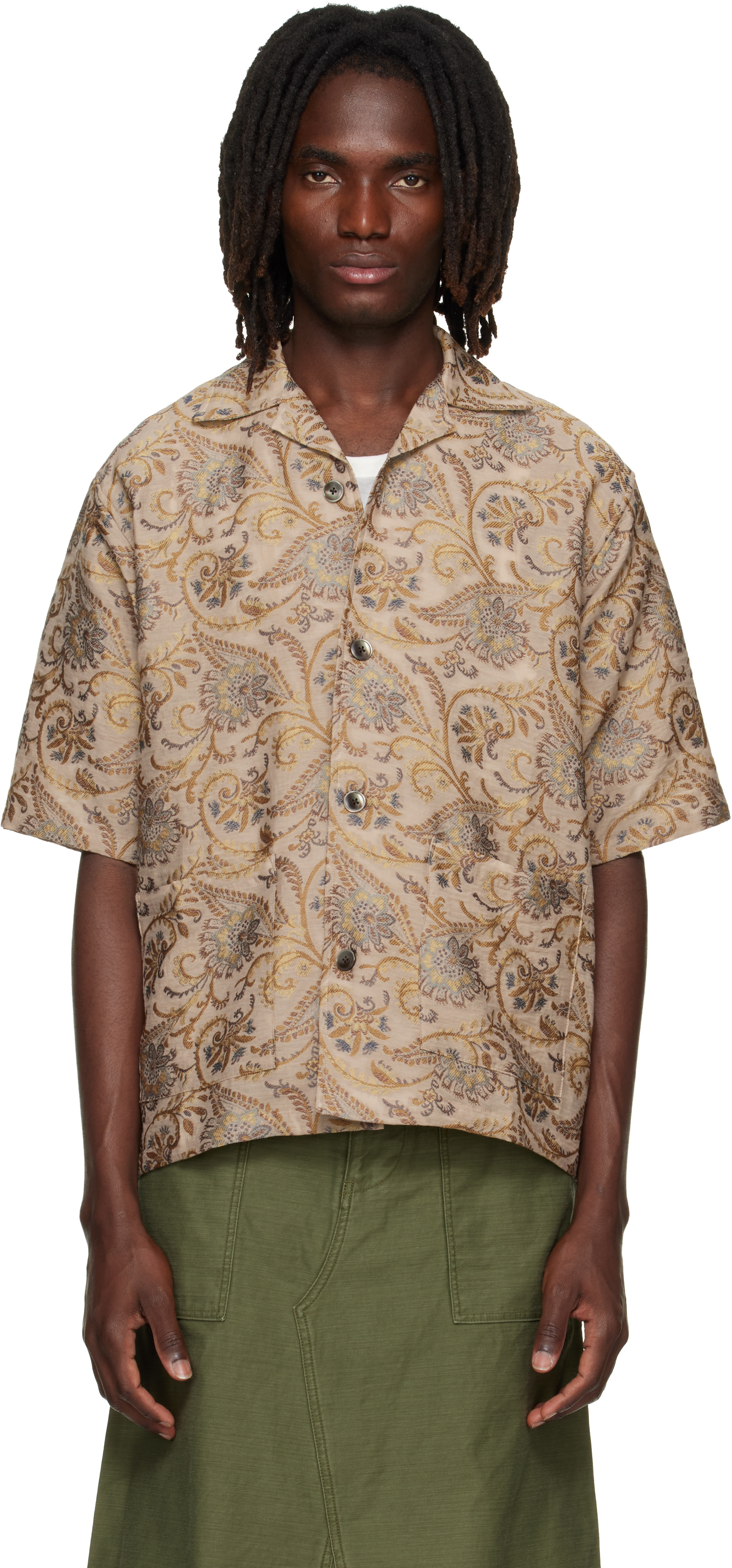 はな様　ベージュm NEEDLES: ベージュ Paisley Jacquard Cabana シャツ | SSENSE 日本