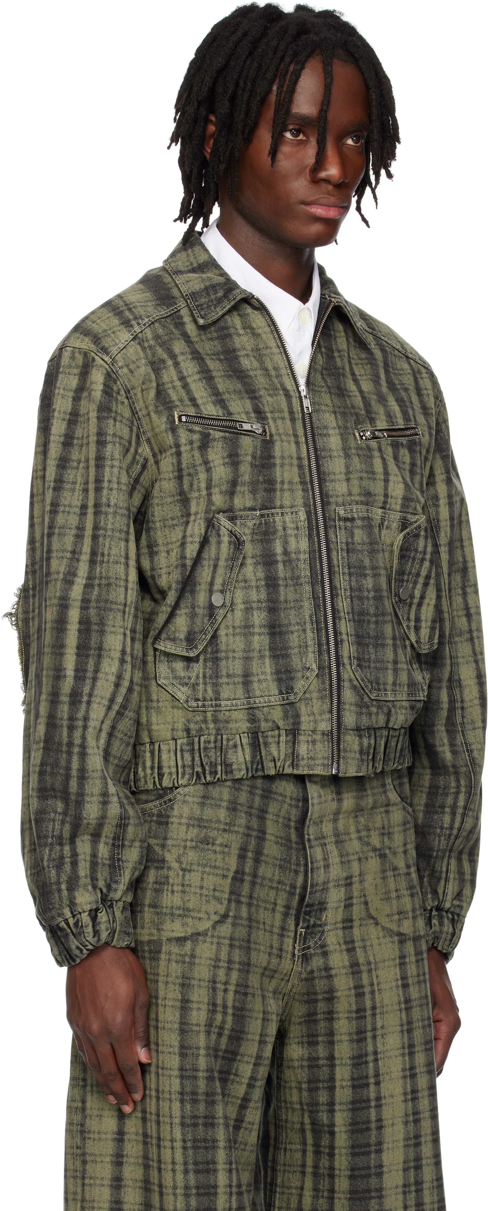 EGONlab - Gray Lining Denim Bomber Jacket