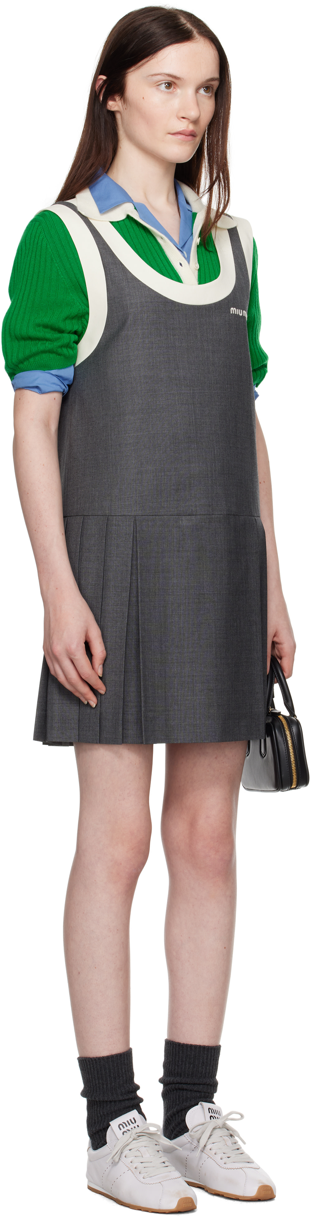 Miu Miu - Robe courte grise en grisaille