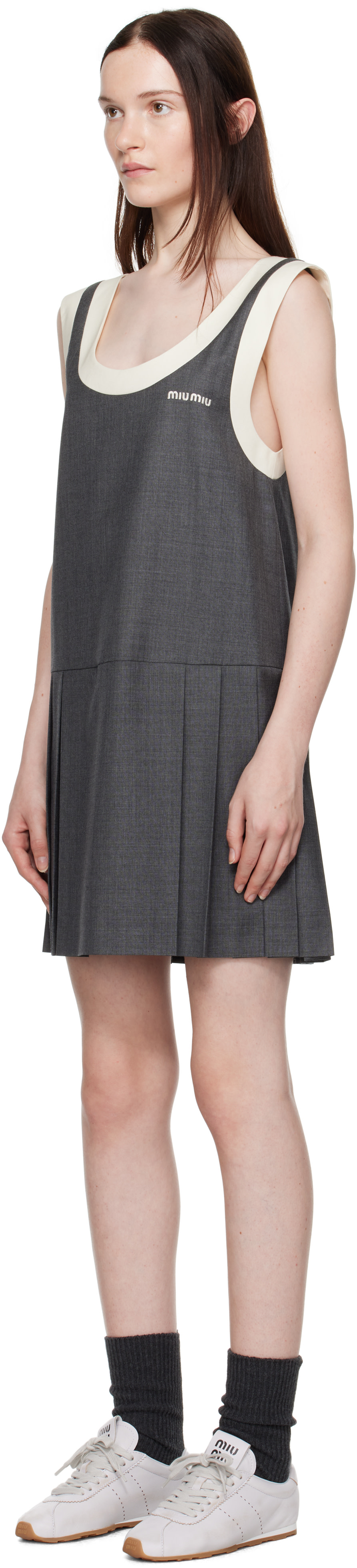Miu Miu - Robe courte grise en grisaille
