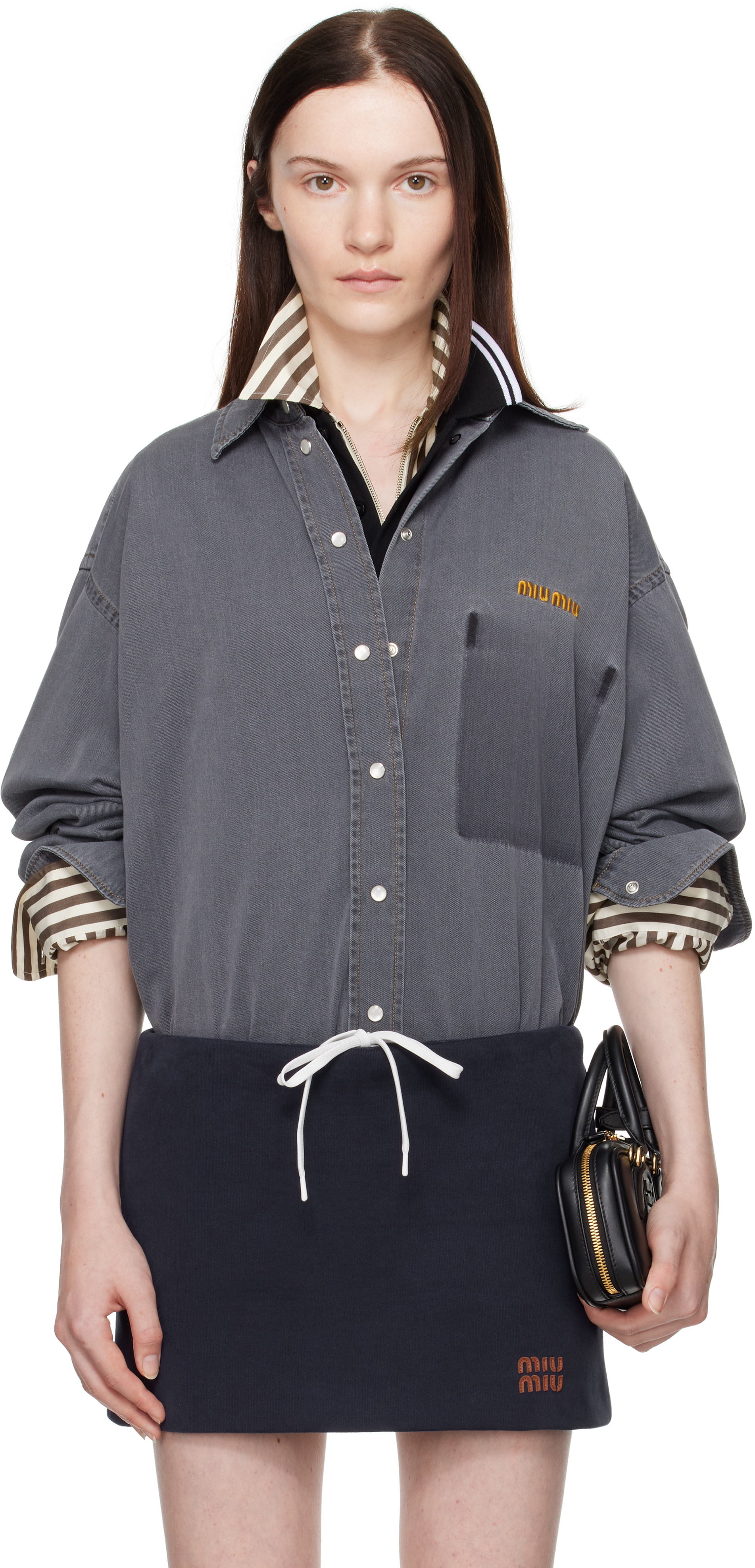 Miu Miu: Gray Chambray Shirt | SSENSE Canada