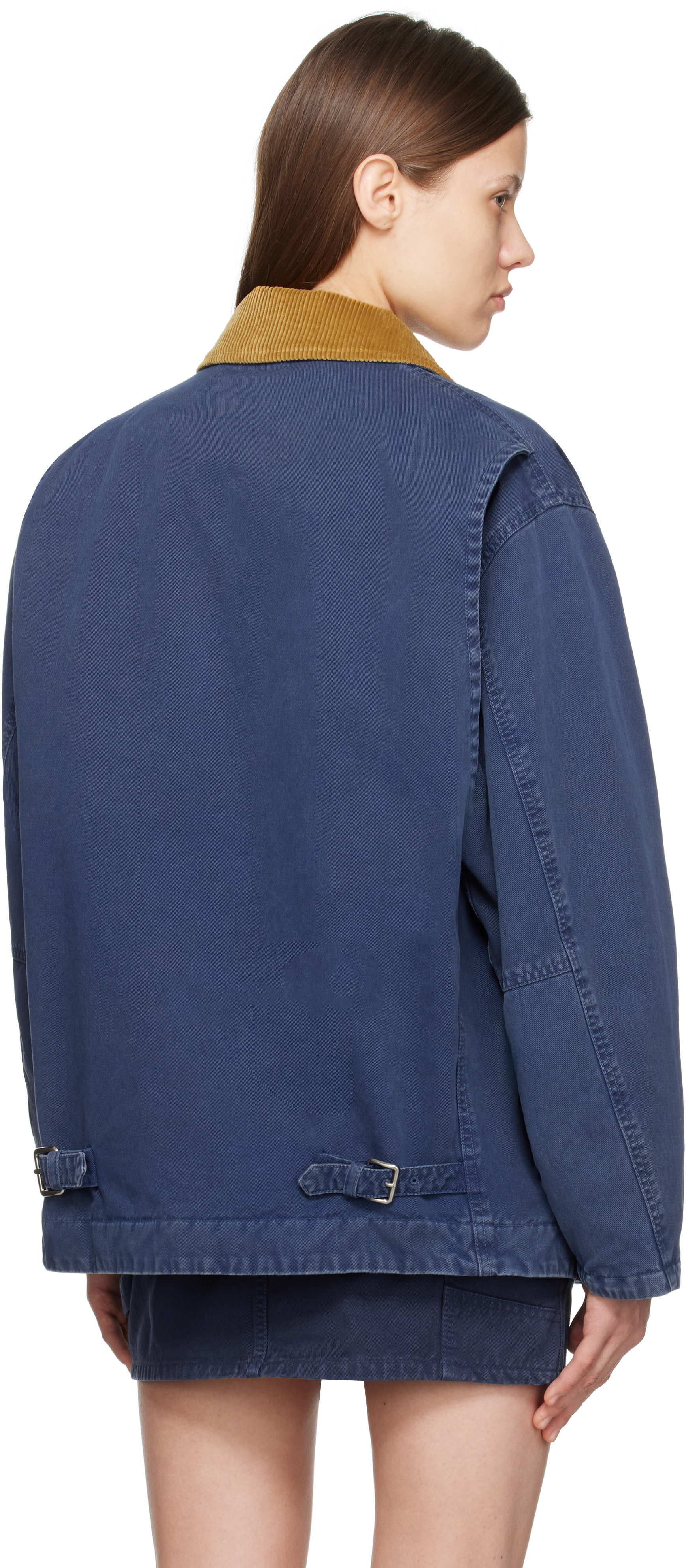 Miu Miu: Navy Embroidered Garment-Dyed Gabardine Jacket | SSENSE