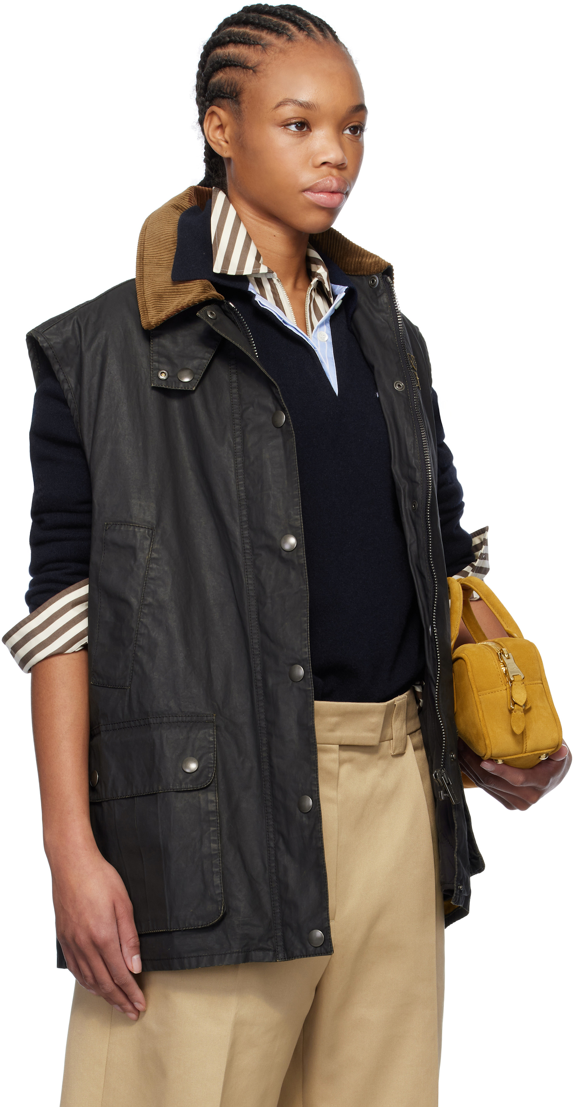 Miu Miu: Black Resin-Finish Poplin Vest | SSENSE Canada