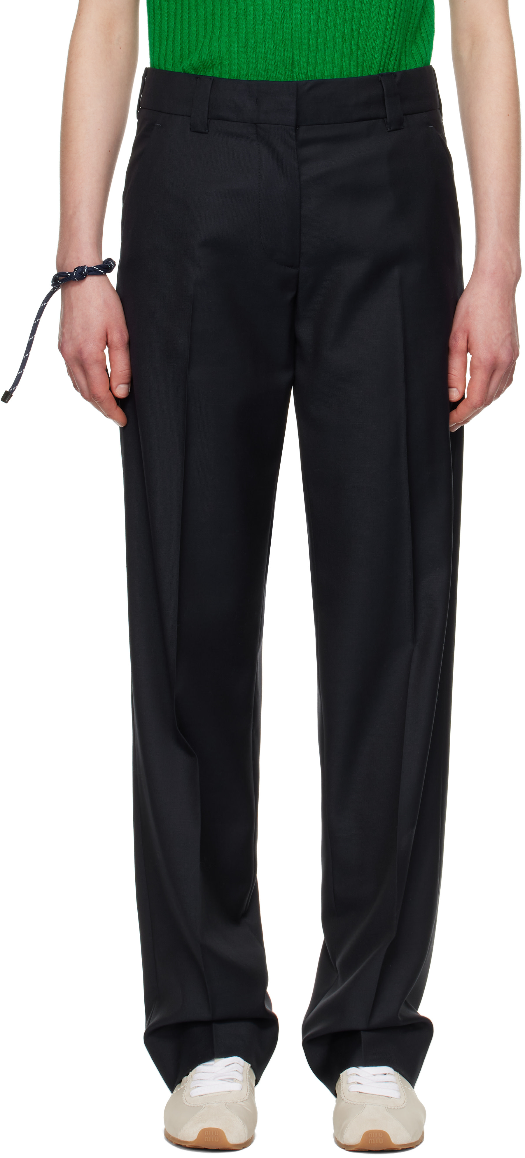 Miu Miu - Navy Drawstring Trousers