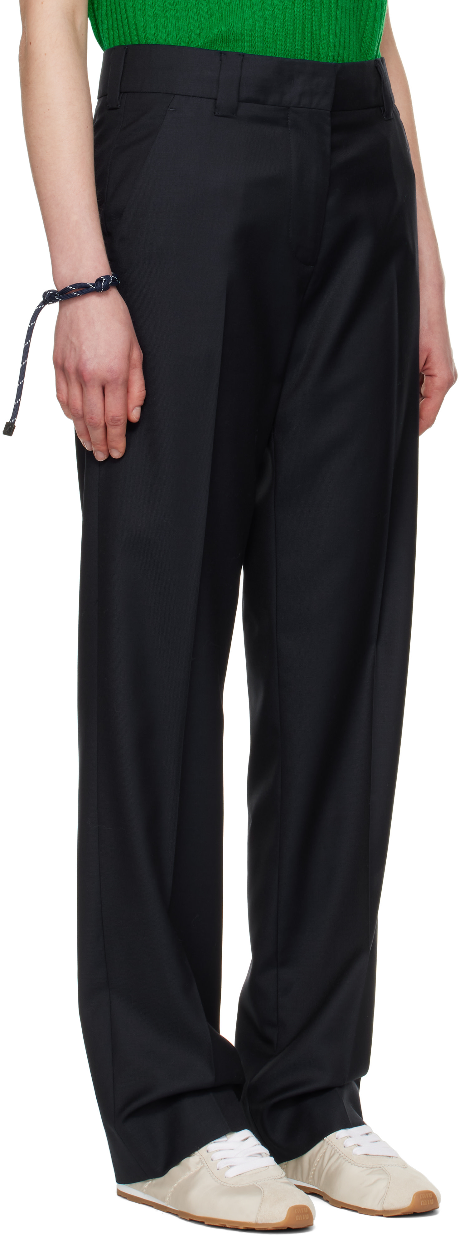 Miu Miu - Navy Drawstring Trousers