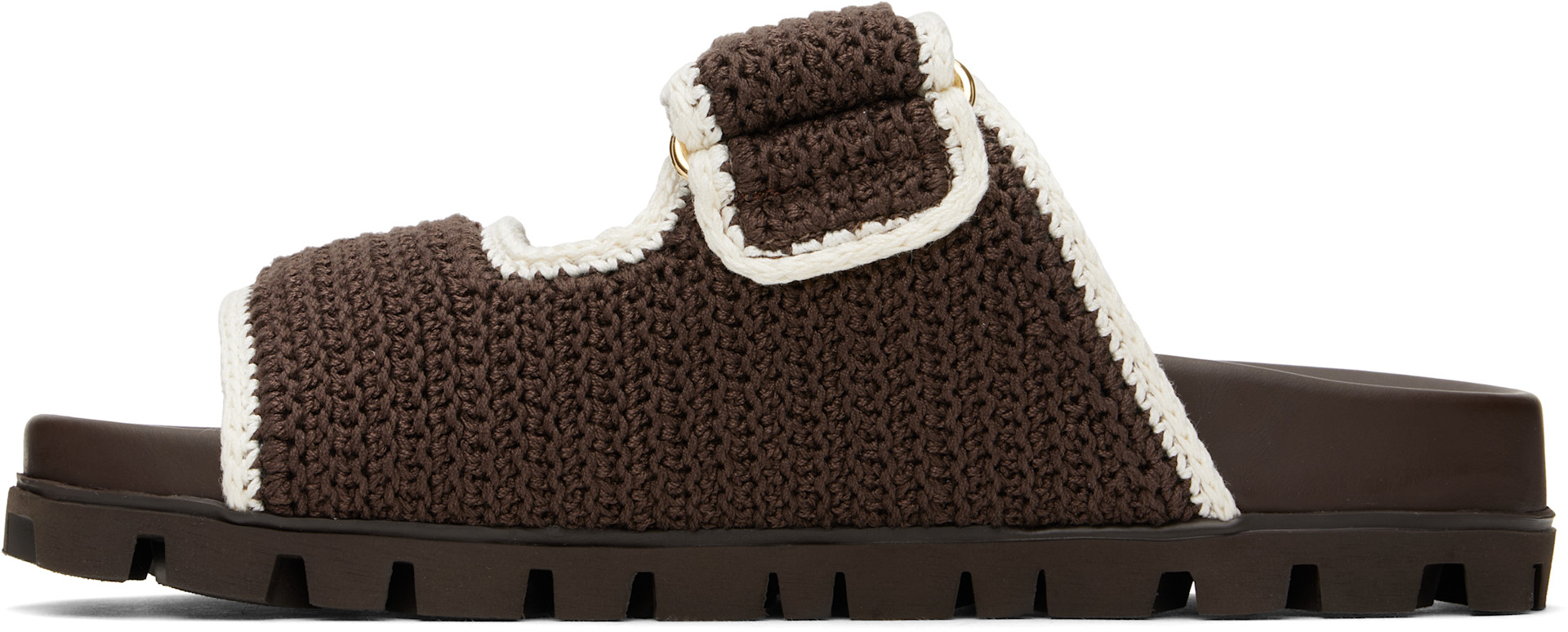 Miu Miu: Brown Crochet Knit Sandals | SSENSE Canada
