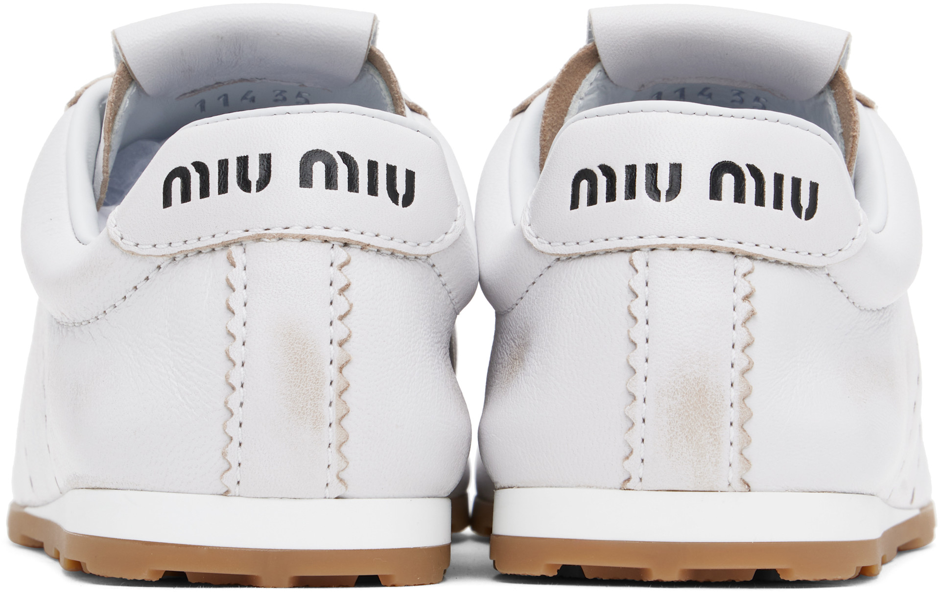 Miu Miu: White Plume Bleached Nappa Leather Sneakers | SSENSE Canada