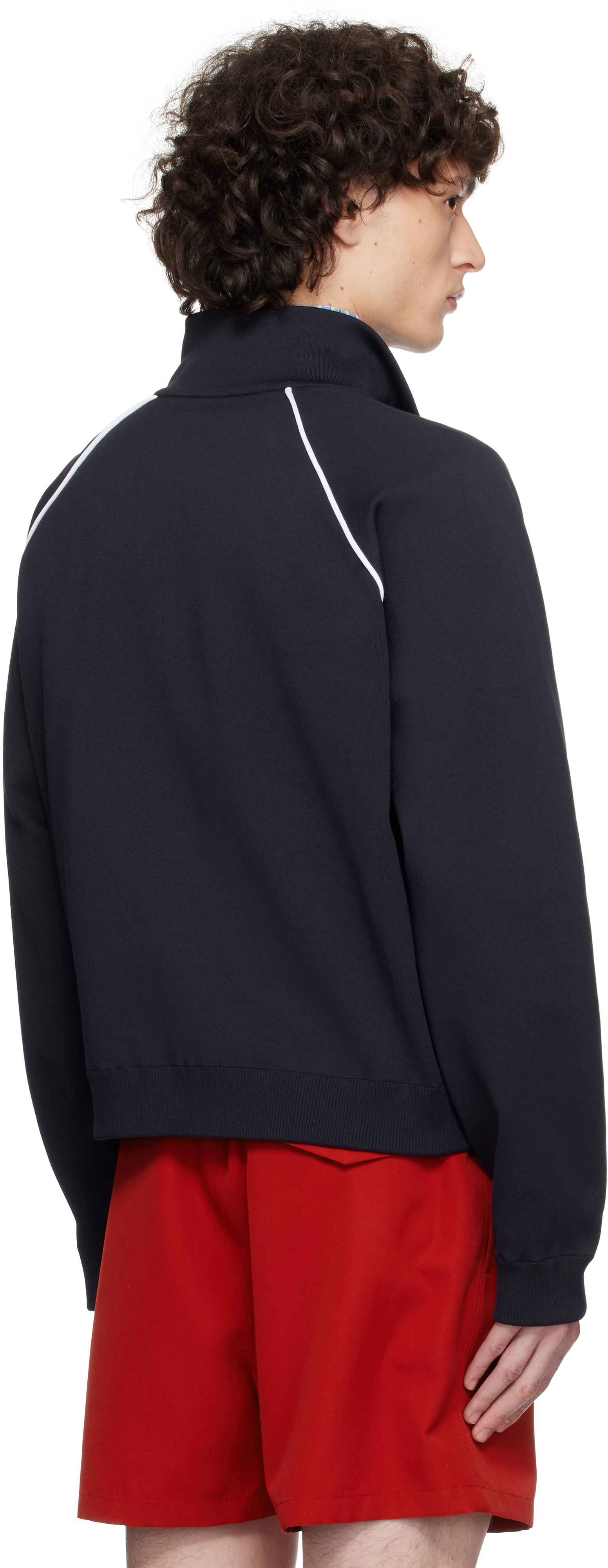 Miu Miu: Navy Technical Yarn Zipper Track Jacket | SSENSE Canada