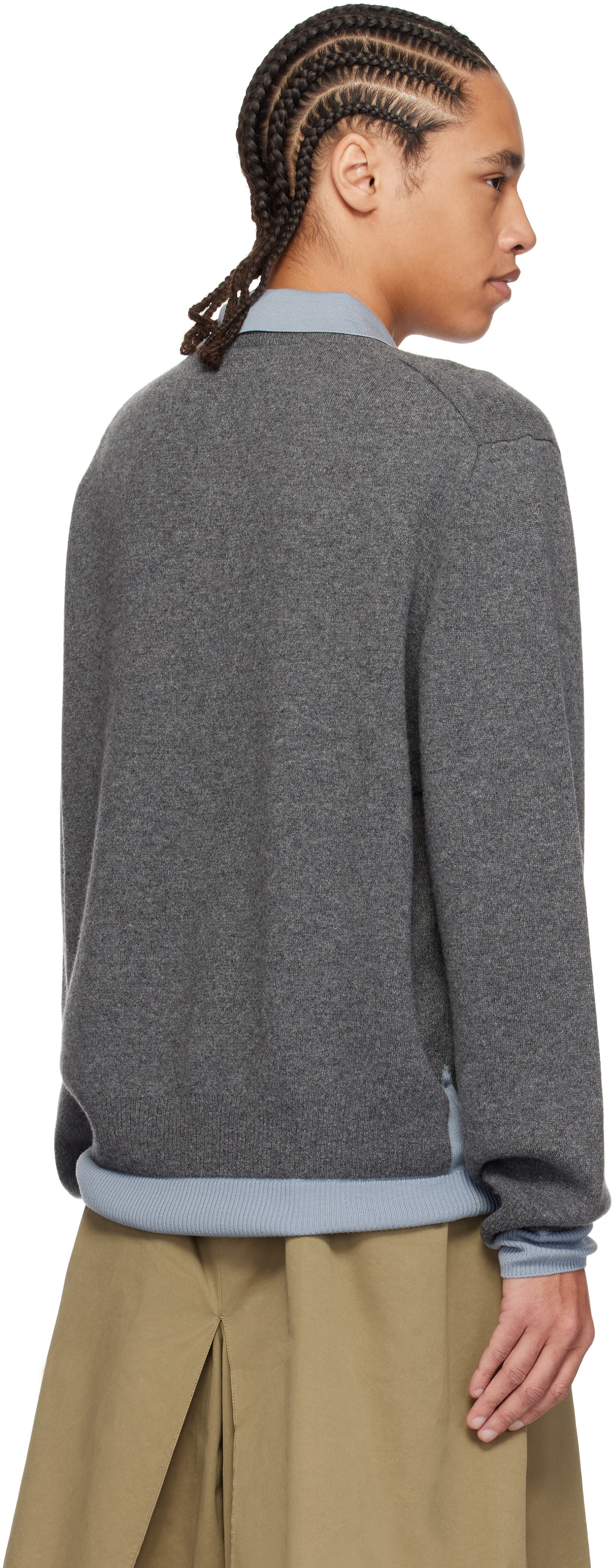 Miu Miu: Gray Cashmere & Wool Polo Sweater | SSENSE Canada
