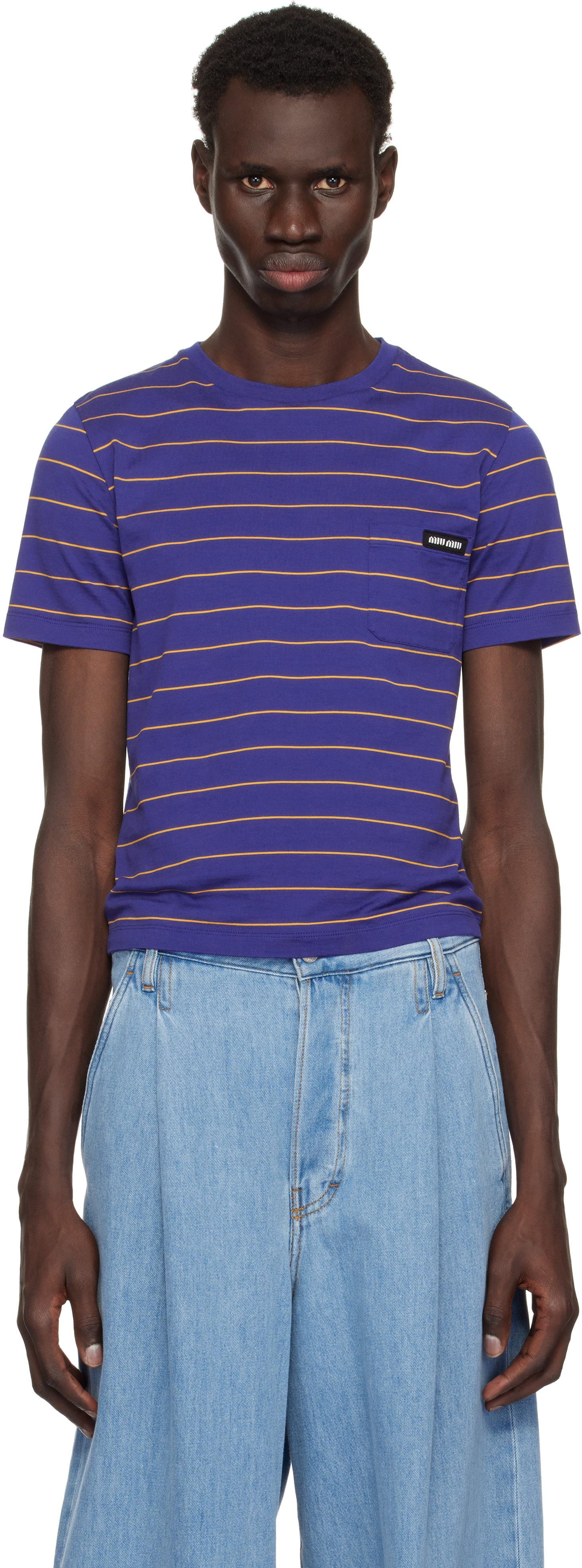 Miu Miu: Blue Jersey T-shirt | SSENSE Canada