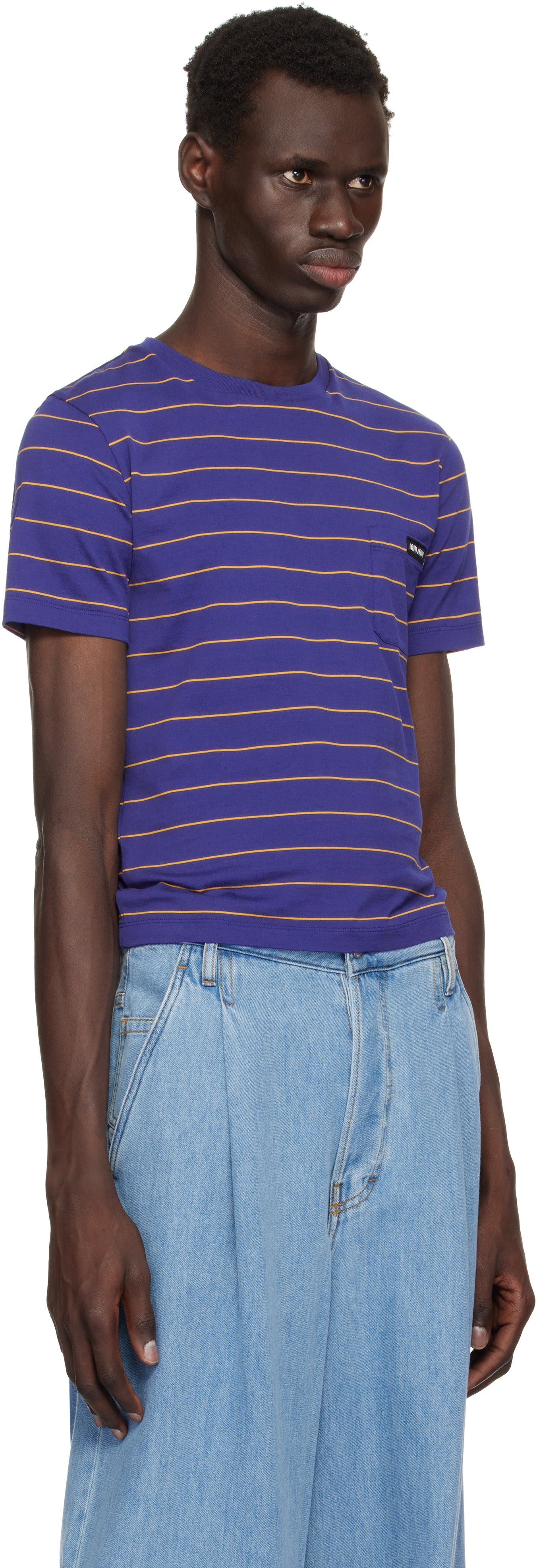 Miu Miu: Blue Jersey T-shirt | SSENSE Canada