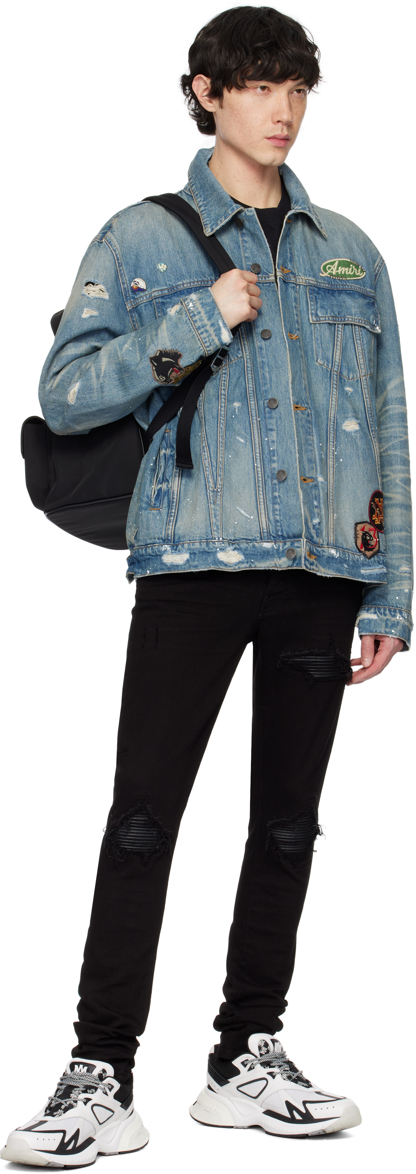 AMIRI - Baskets de course blanc et noir à monogrammes