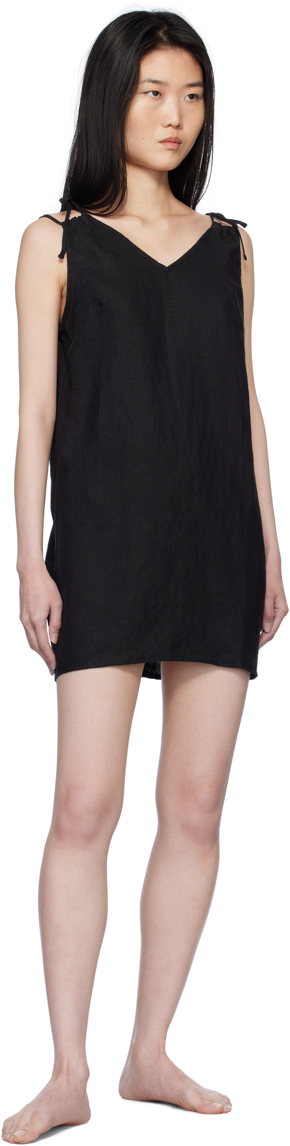 knee length dresses for ladies Deiji Studio Linen Strap Dress in Haze Blue
