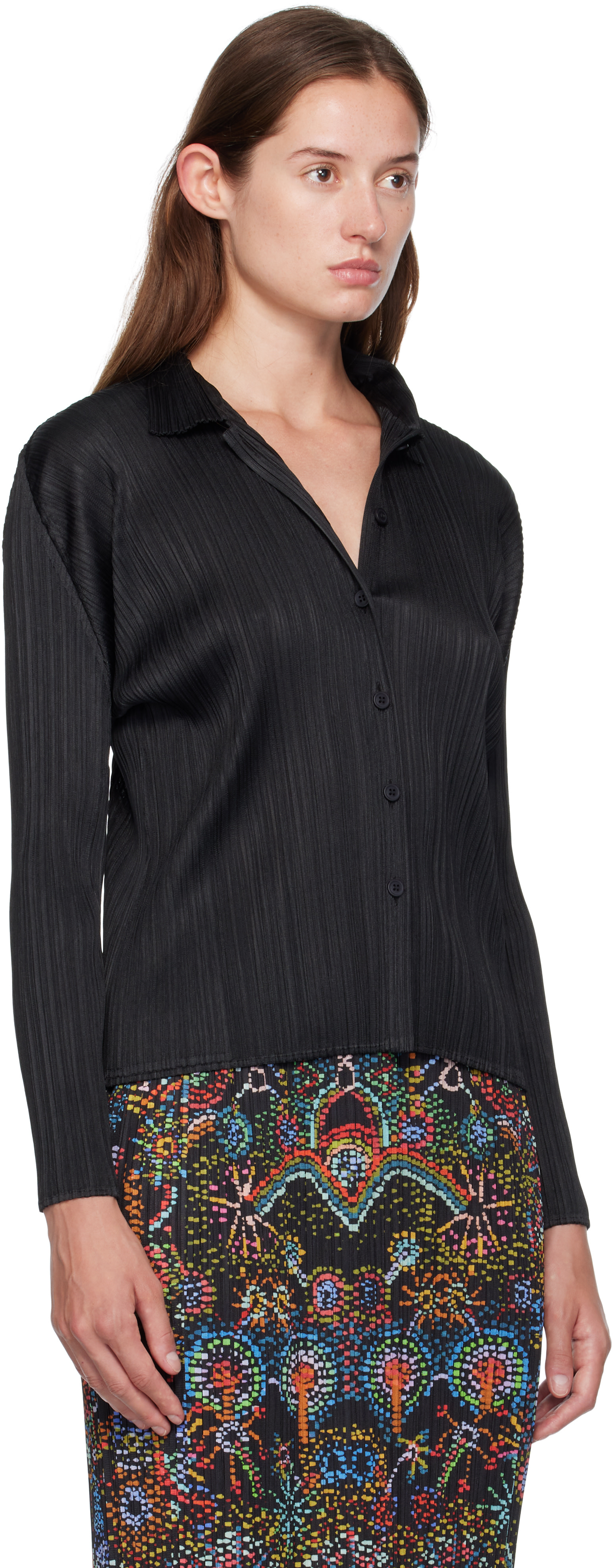PLEATS PLEASE ISSEY MIYAKE: Black Basics Blouse | SSENSE