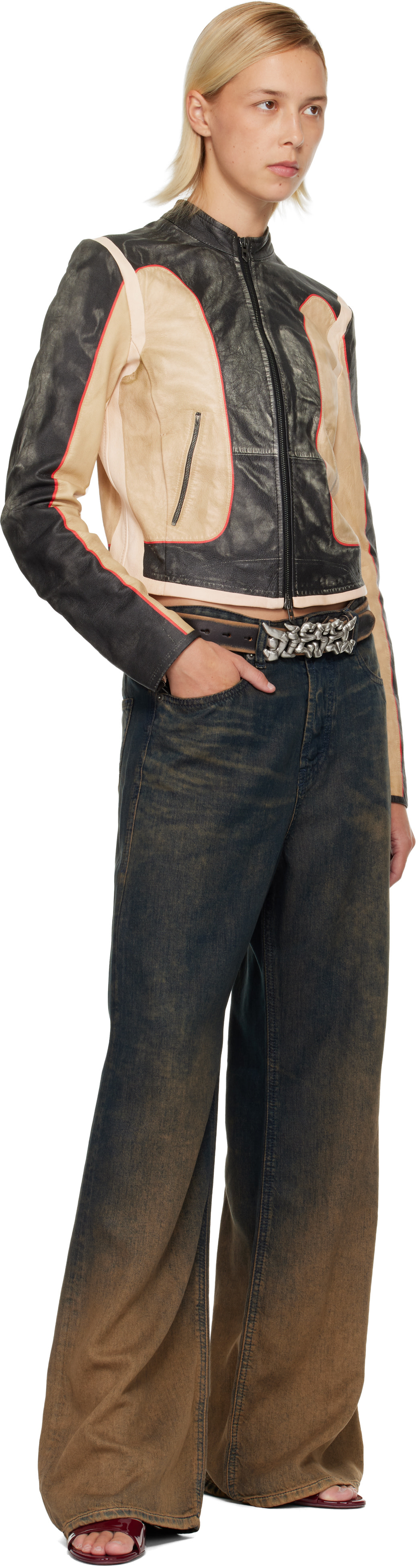 Diesel: Black & Beige L-Oonie Leather Jacket | SSENSE Canada