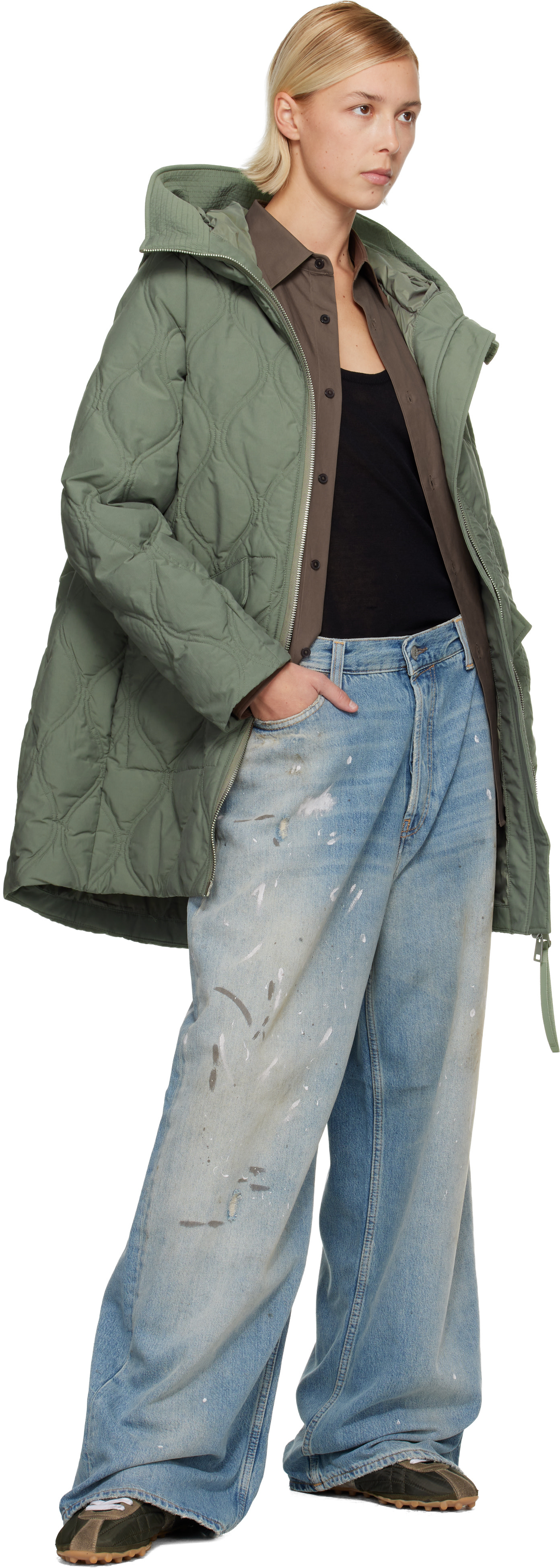 Canada Goose: Green Alessia Down Coat | SSENSE Canada