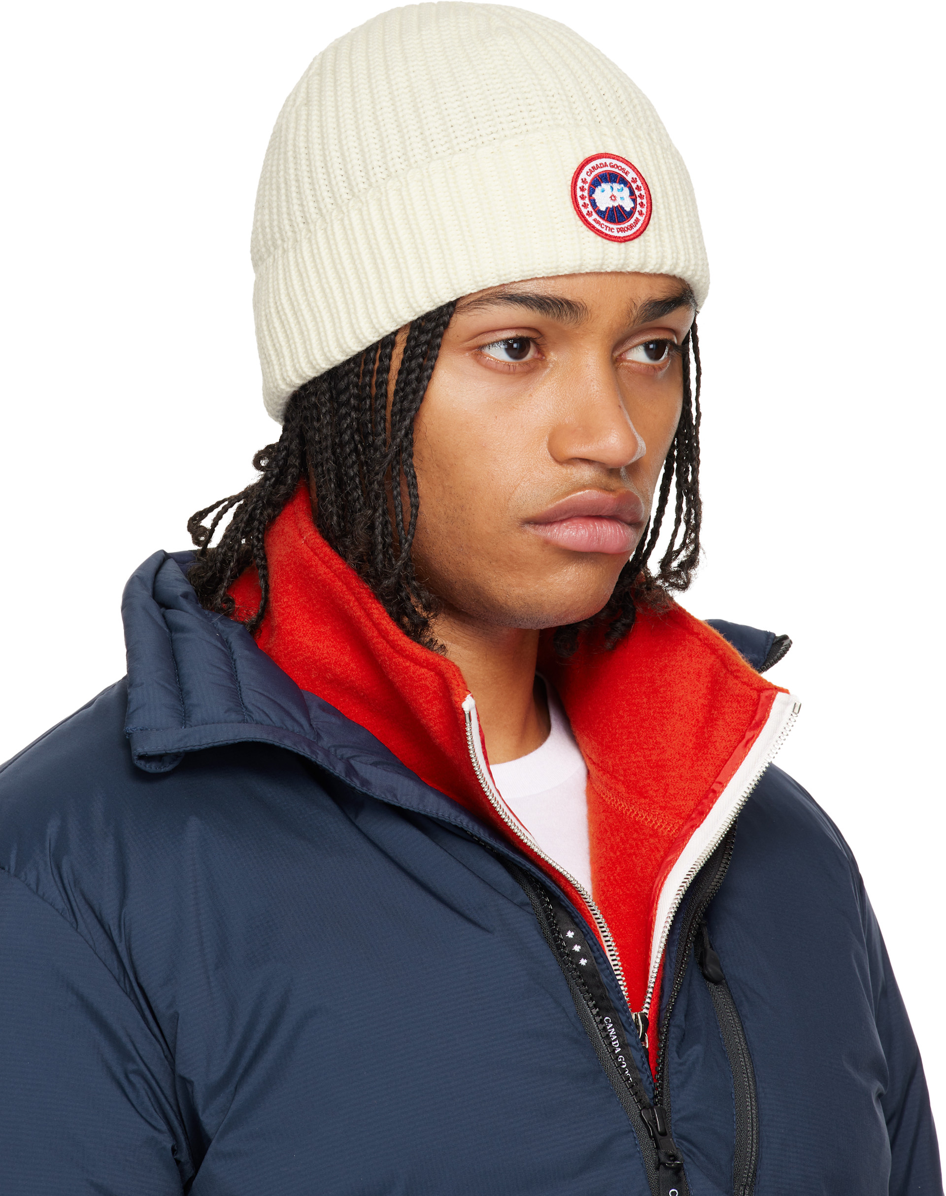 Canada Goose - 오프 화이트 골지 비니