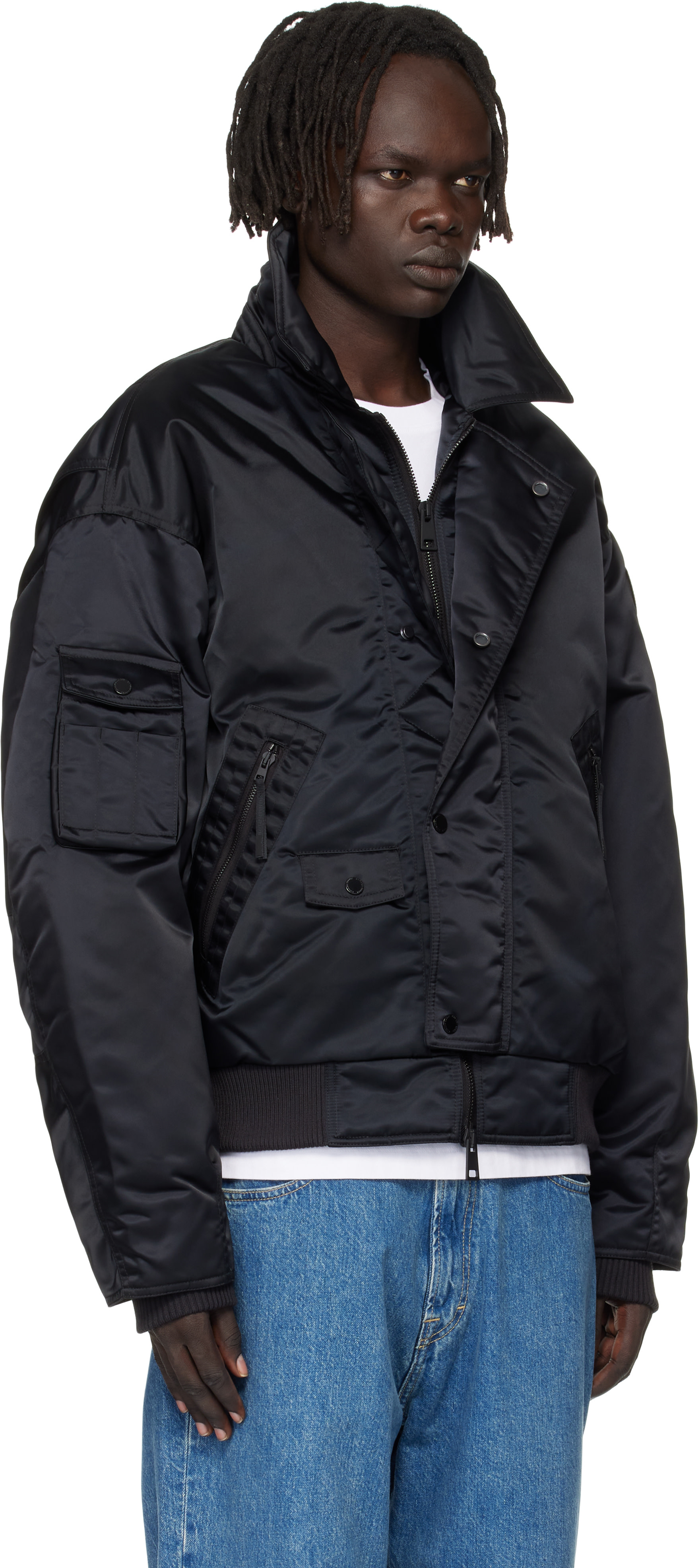 Canada Goose - 블랙 세긴 에비에이터 다운 보머 재킷