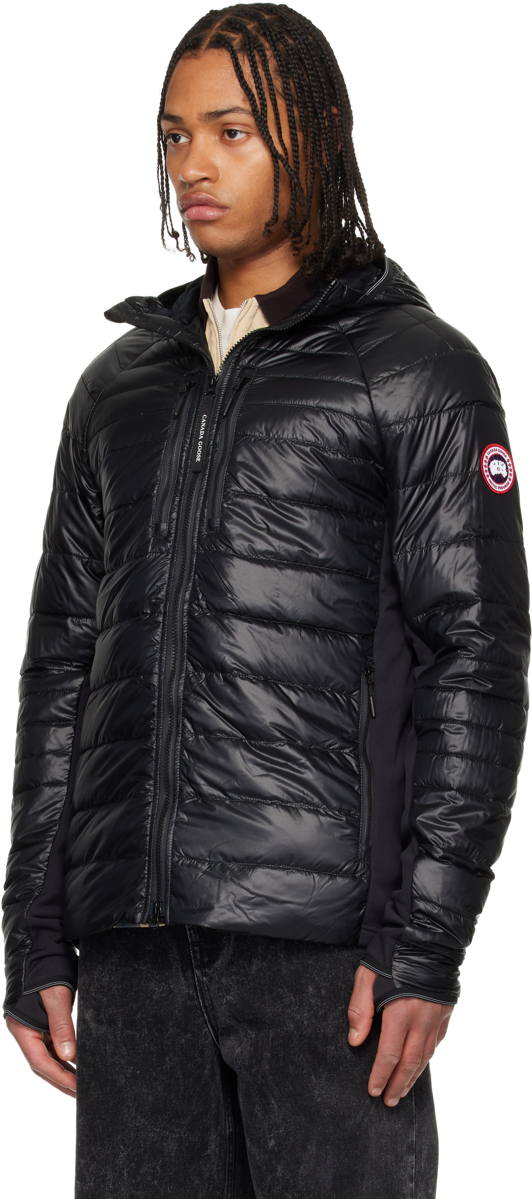 Canada Goose - 블랙 하이브릿지 라이트 후드 다운 재킷