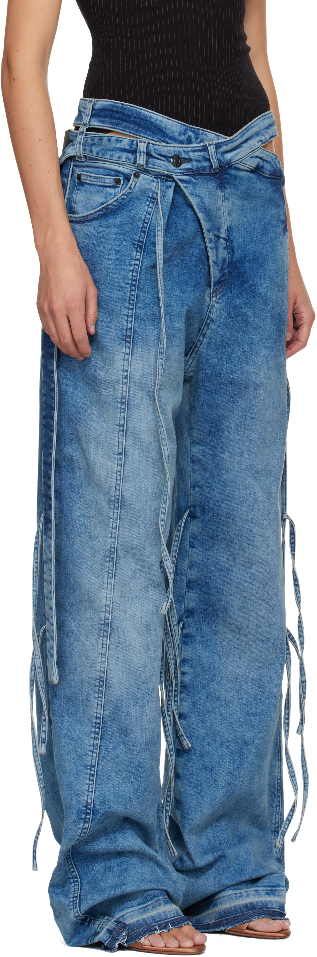 Ottolinger: Blue Strappy Signature Wrap Jeans | SSENSE Italy